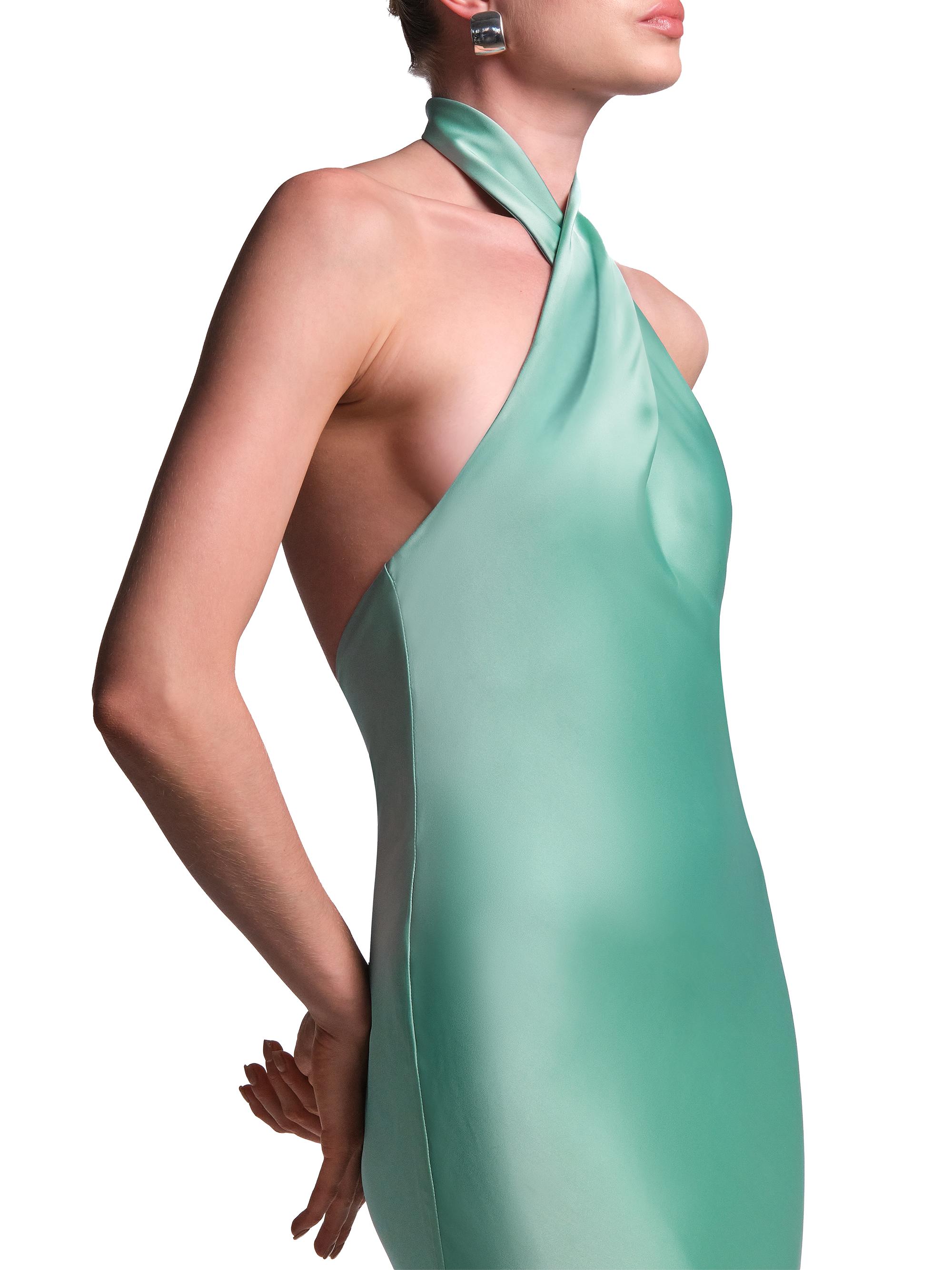 BCBGMAXAZRIA Women's Evelyn Satin Halter Gown - Eucalyptus | Thumbnail 6