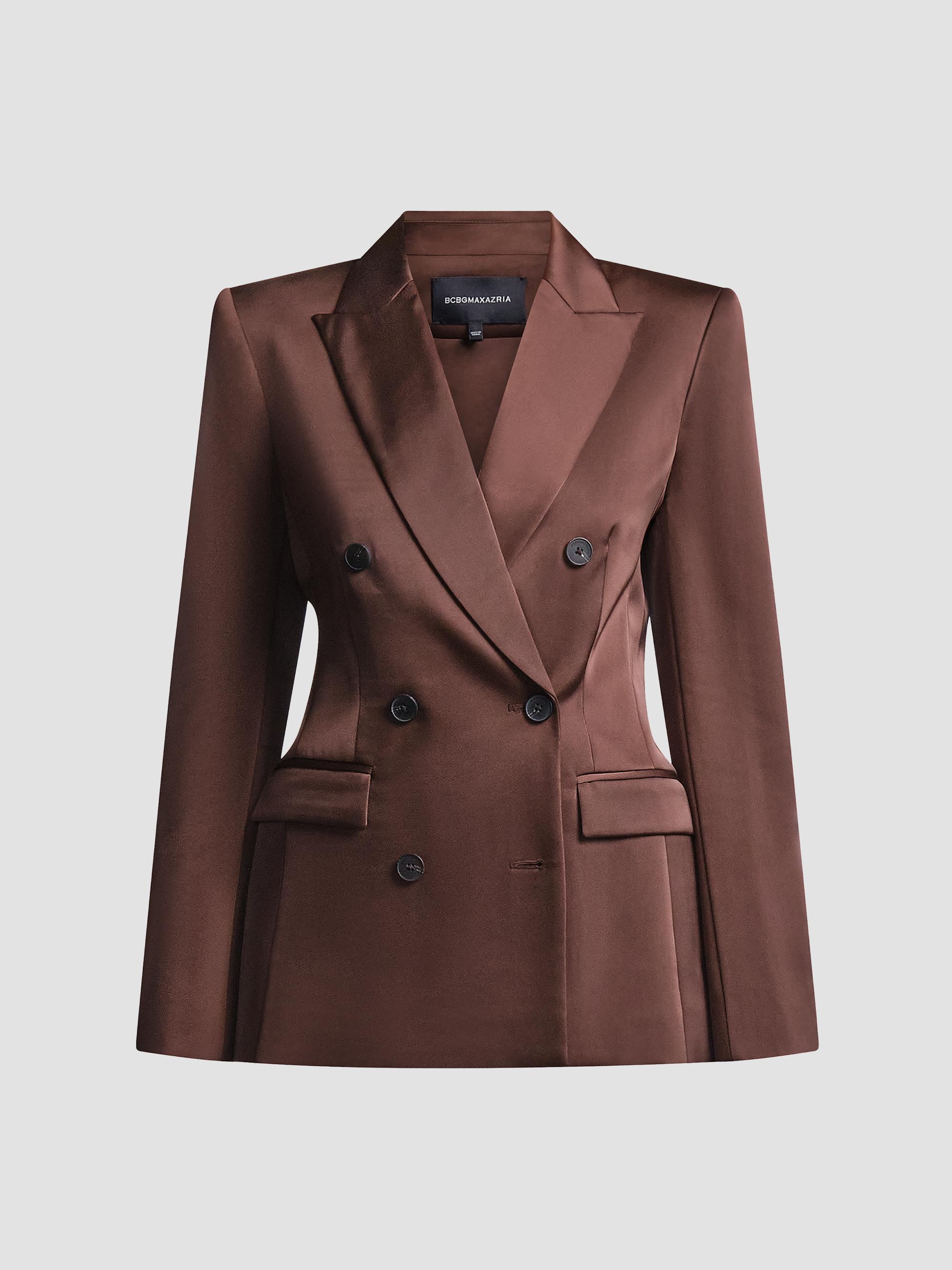 BCBGMAXAZRIA Women's Sydney Tailored Satin Blazer - Chocolate