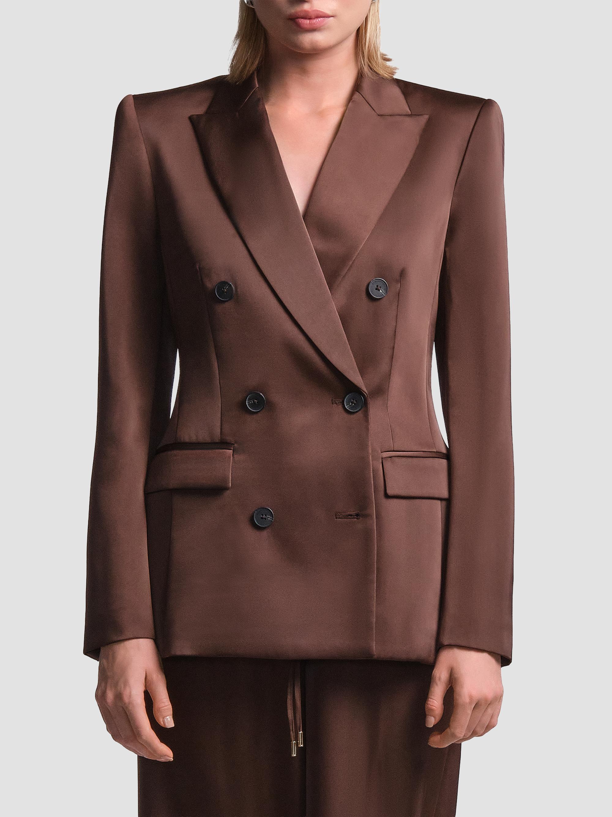 BCBGMAXAZRIA Women's Sydney Tailored Satin Blazer - Chocolate | Thumbnail 4