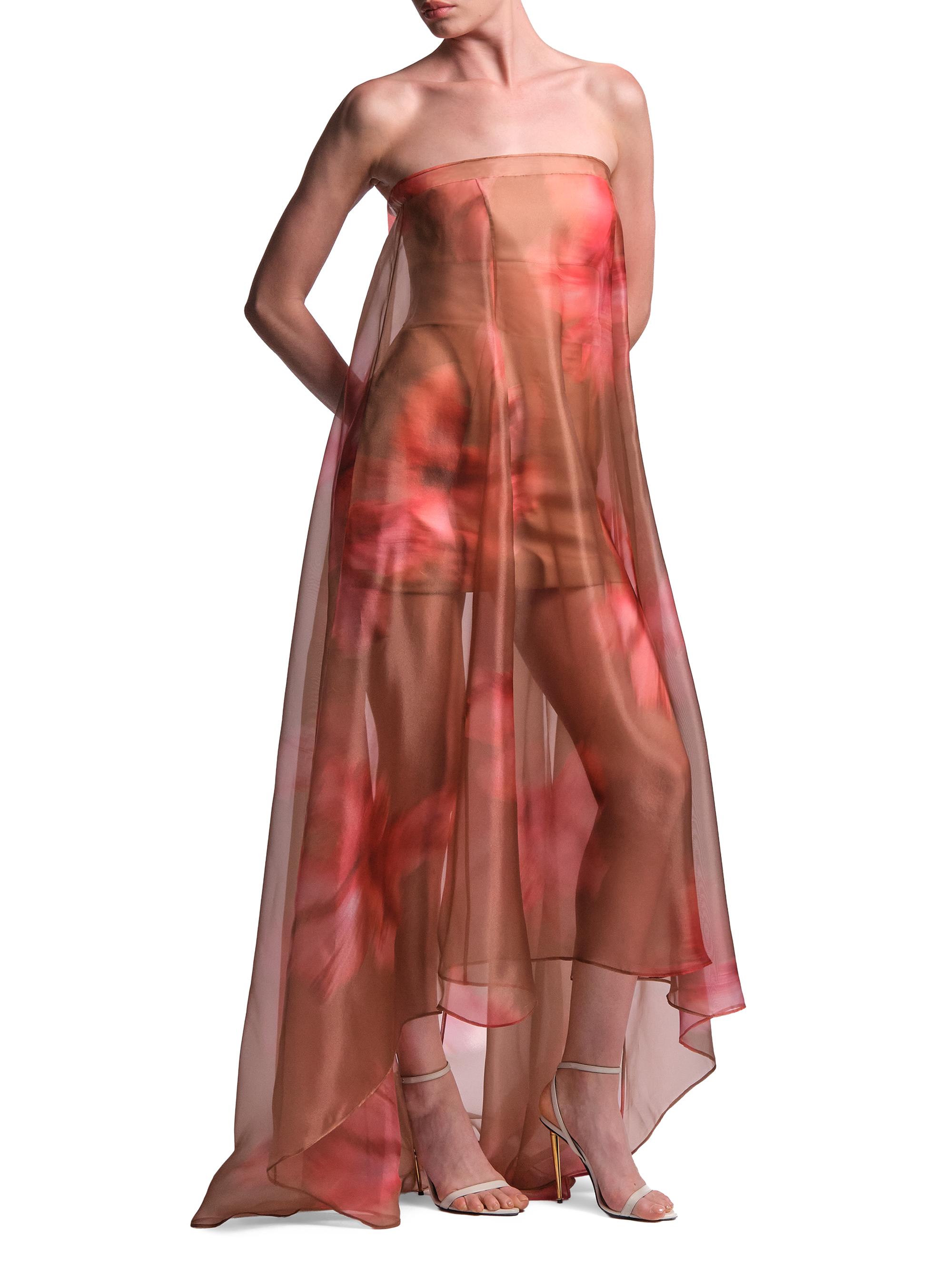 BCBGMAXAZRIA Women's Annika Watercolor Floral Strapless Gown - Flame Meadow Print | Thumbnail 3