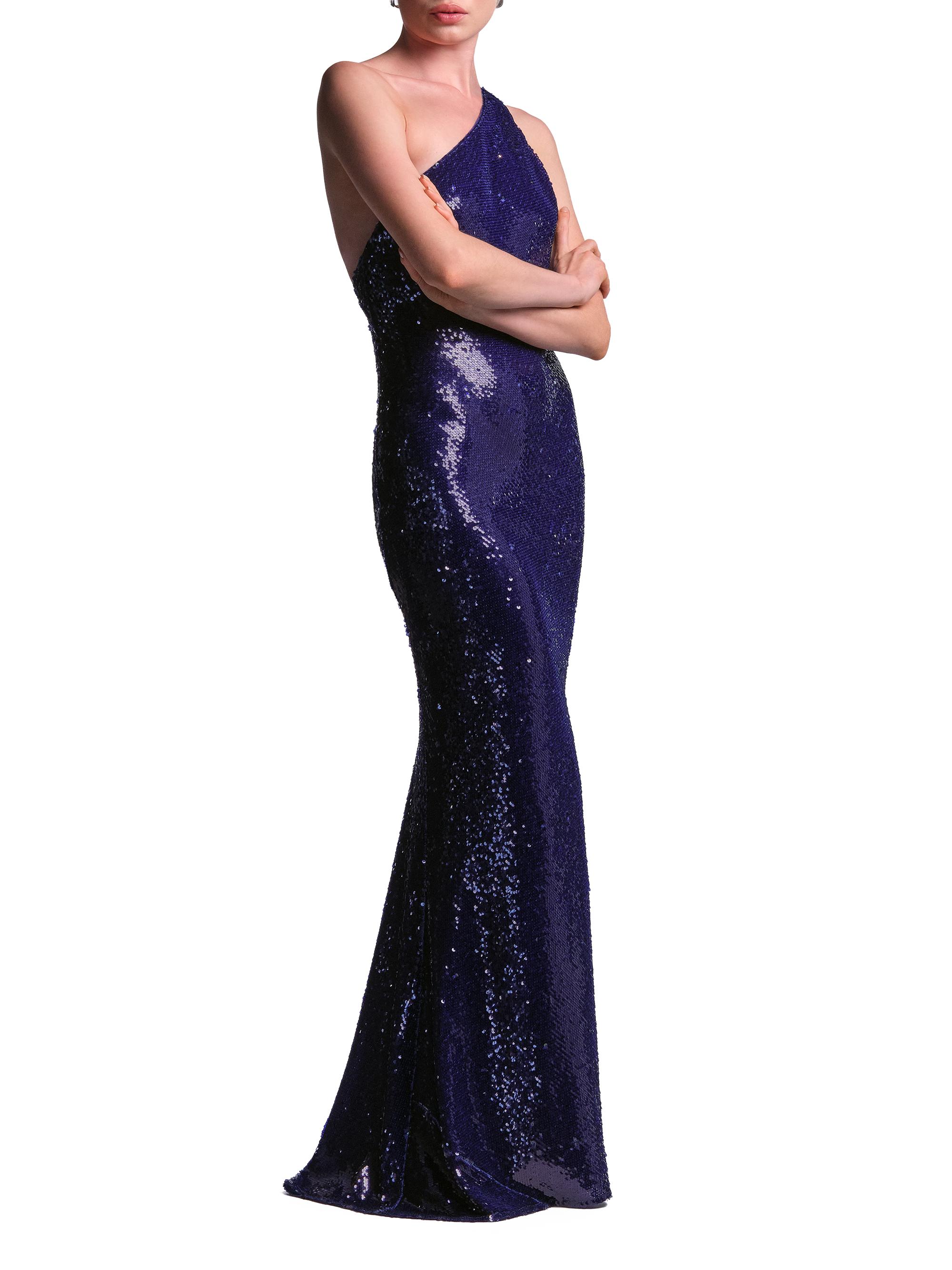 BCBGMAXAZRIA Women's Estelle Sequined One-Shoulder Gown - Ultra Violet | Thumbnail 3