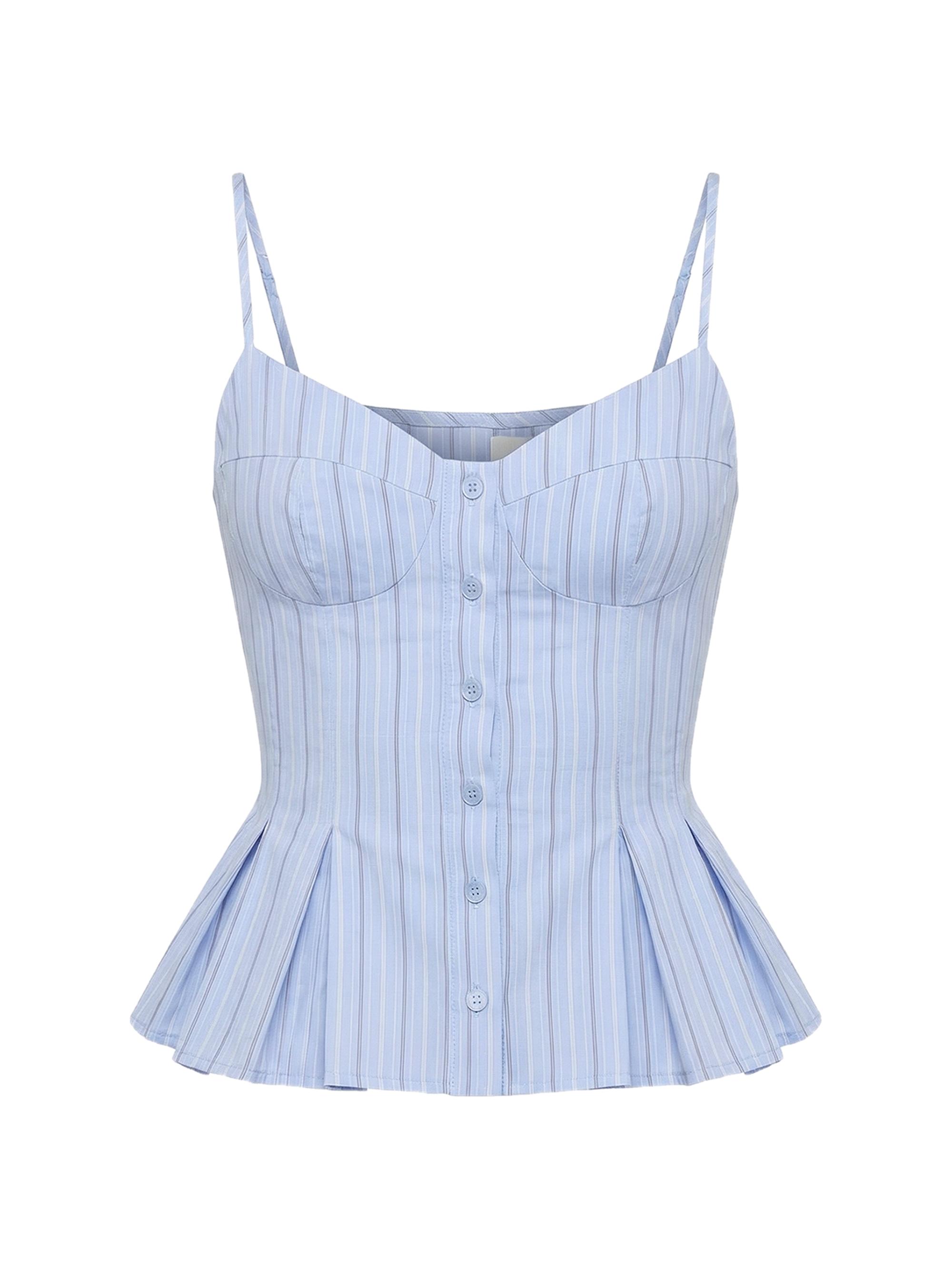 Nicholas the Label Women's Staci Striped Seersucker Peplum Top - Blue Multi Stripe
