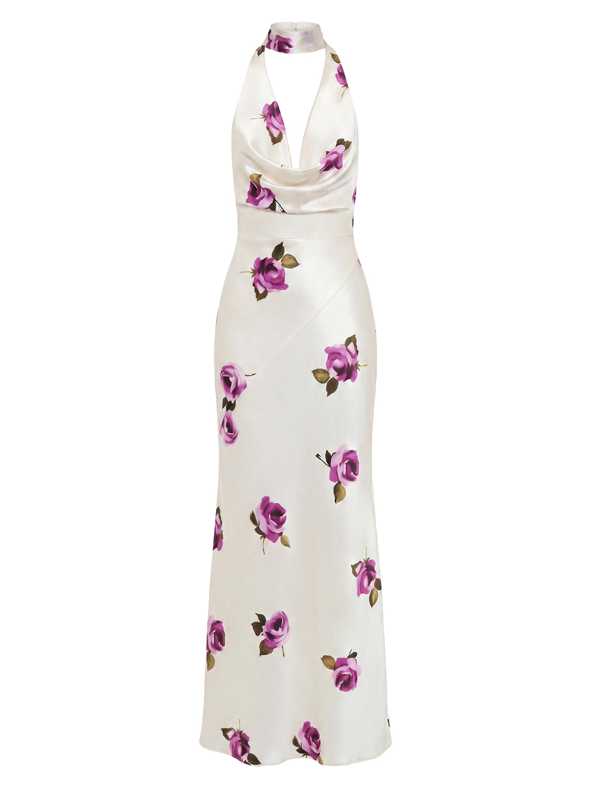 Nicholas the Label Women's Lyria Rose-Print Halter Satin Gown - Floating Rosebuds