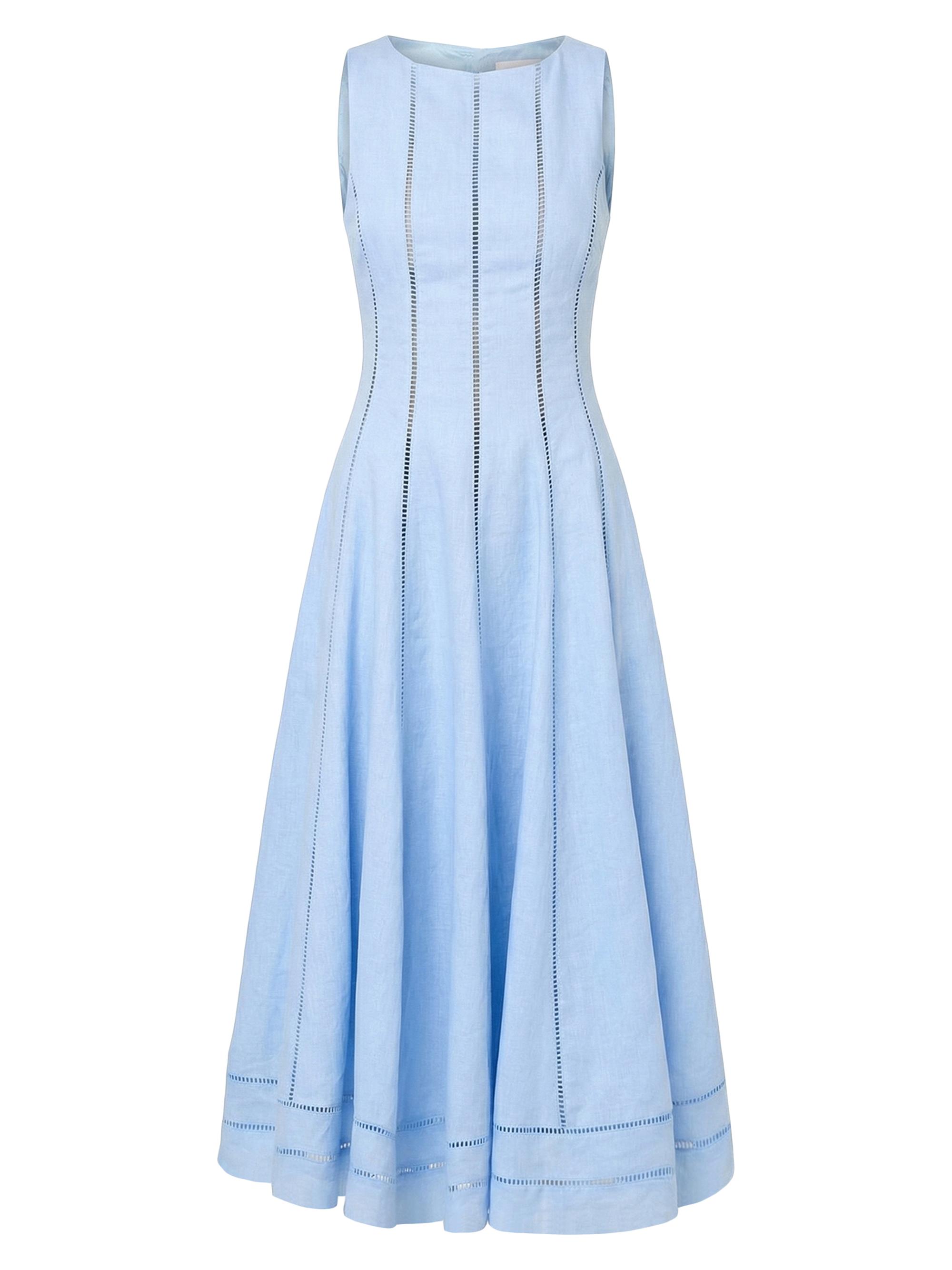 Nicholas the Label Women's Lark Linen Lattice-Trim Midi-Dress - Sky