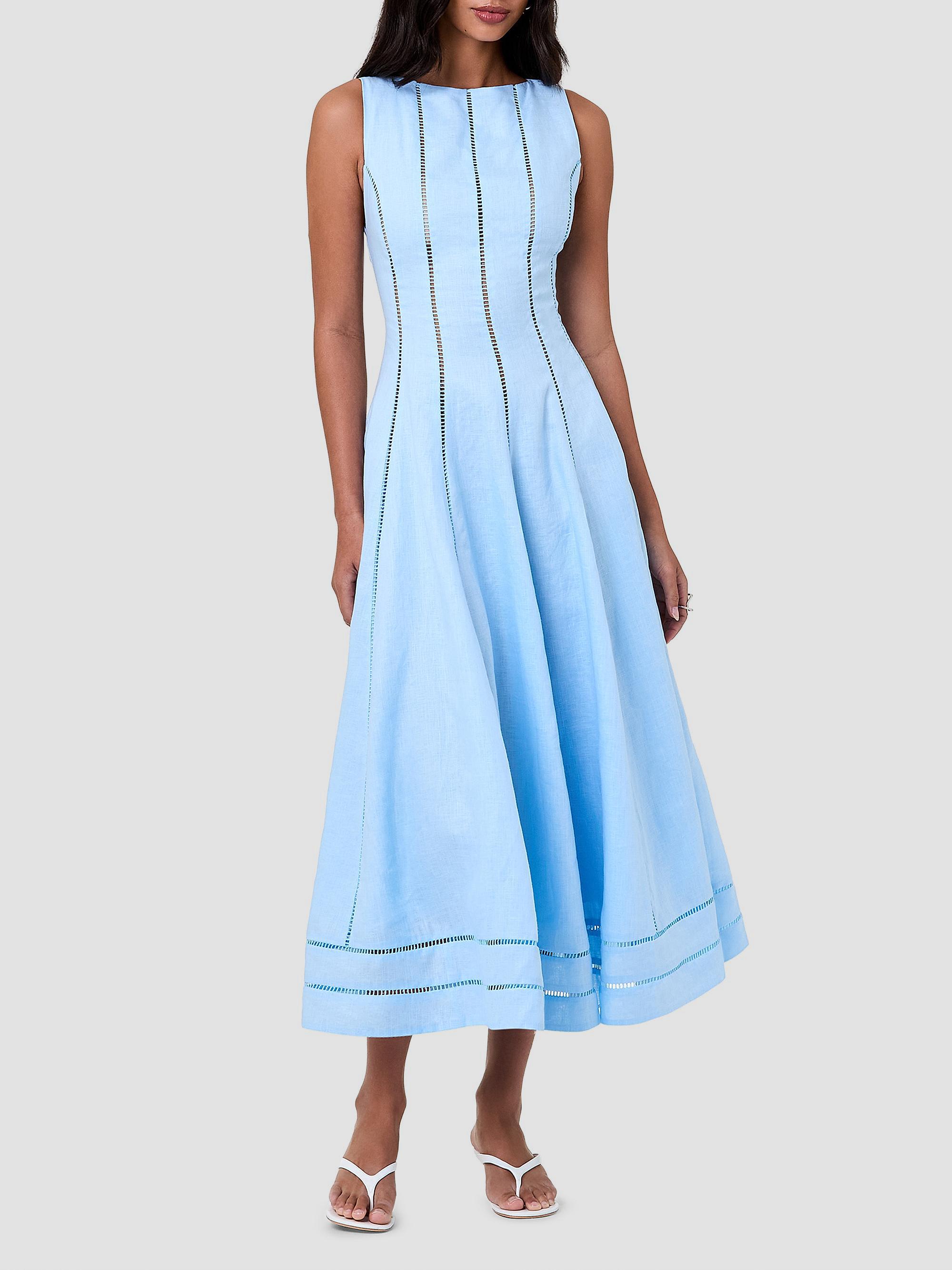 kenzie formal lattice midi dress Nicholas Lark Linen Lattice-Trim Dress, Sky, Women's, 0 Satin