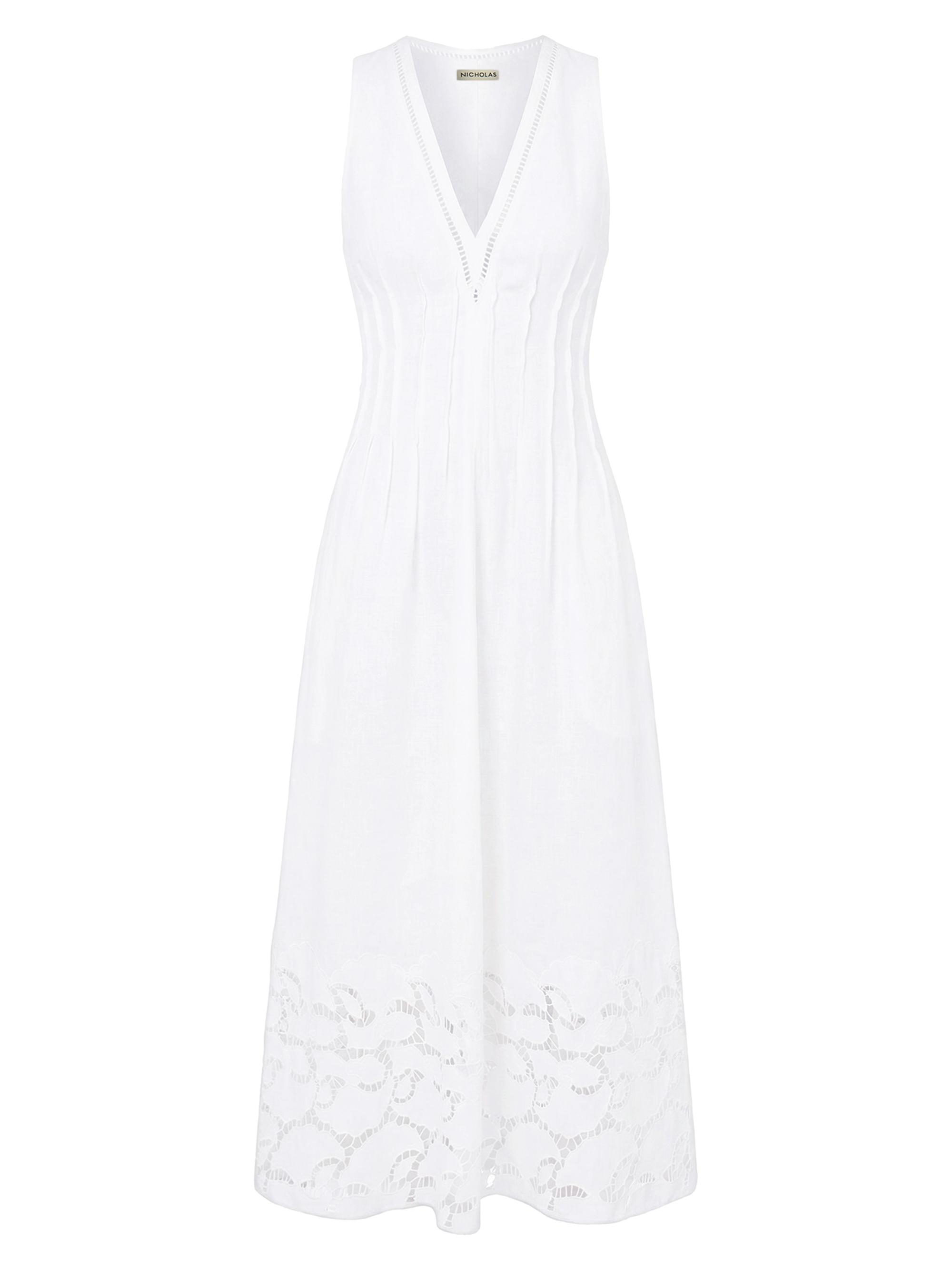 NICHOLAS Makenna Drop Waist Corset Midi Dress in Cream - Size 12