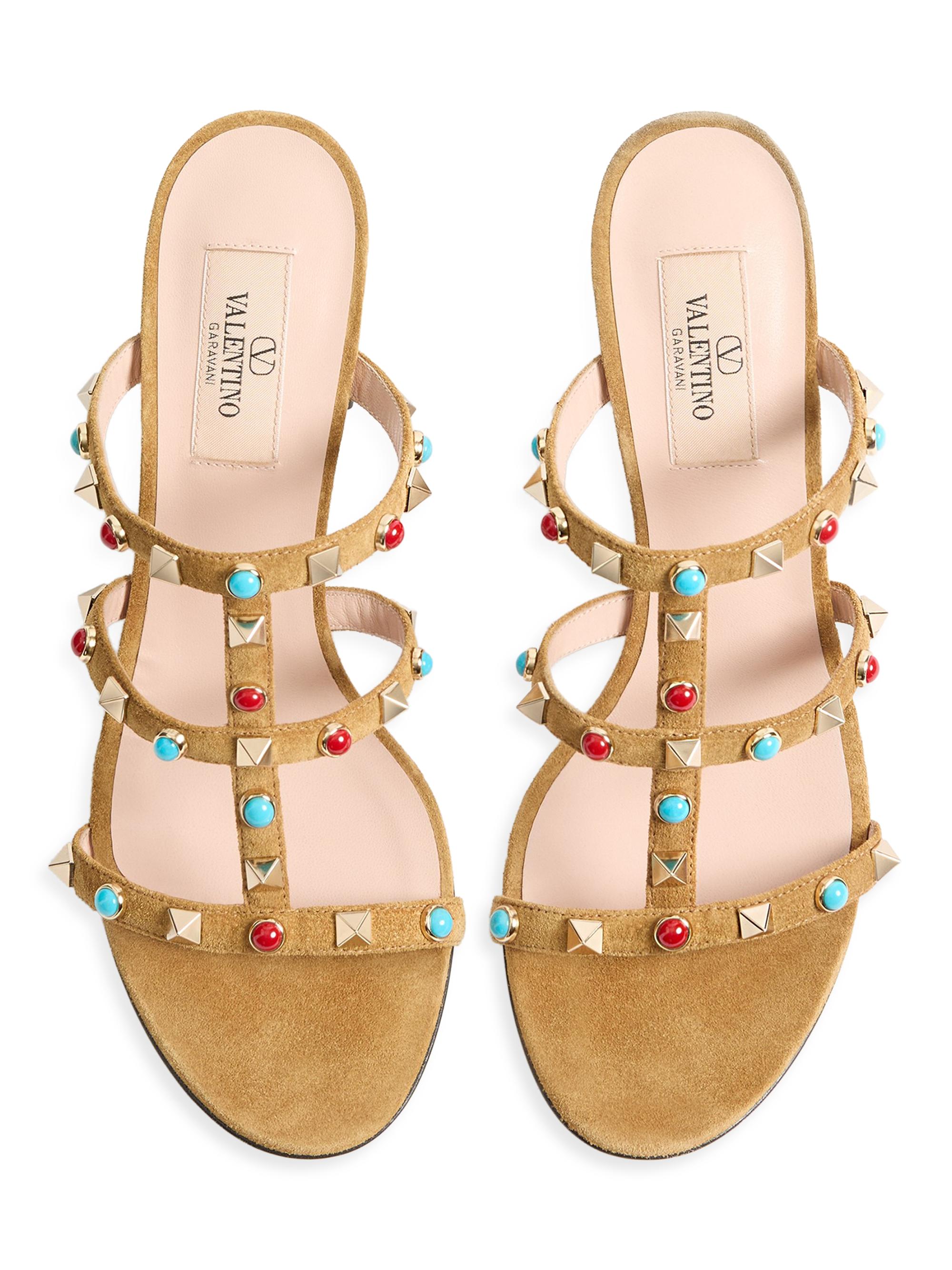 Valentino Garavani Rockstud Slide Sandals in Suede with Cabochon