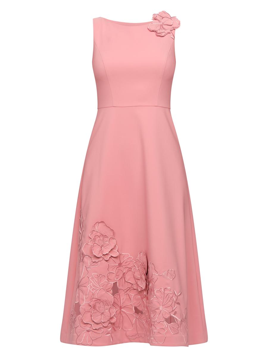 Kay Unger Women's Heidi Floral-appliqué Midi-dress In Rose Petal