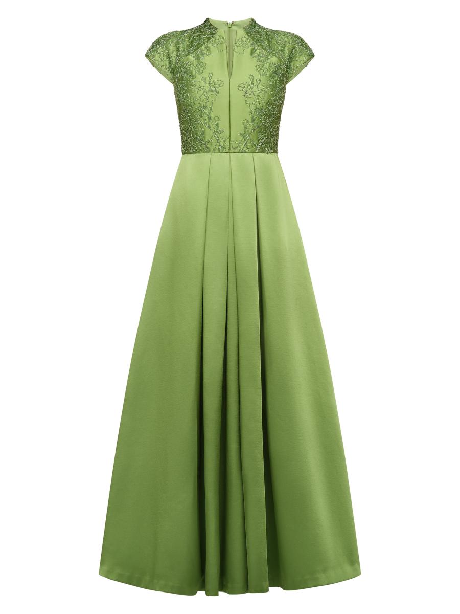 Kay Unger Women's Wrenley Beaded Satin Gown In Lime Green