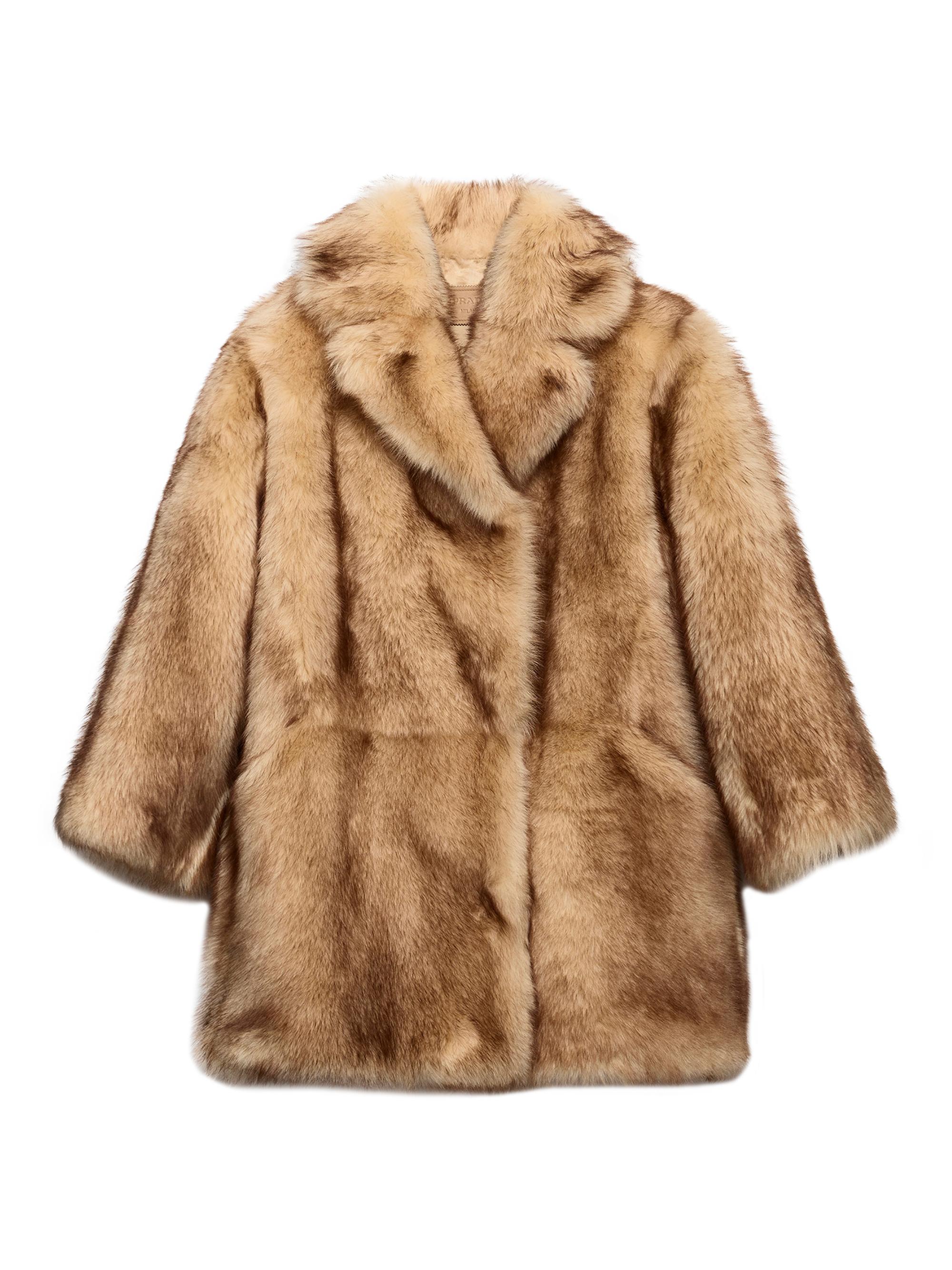 Prada Women's Shearling Caban Coat - Beige
