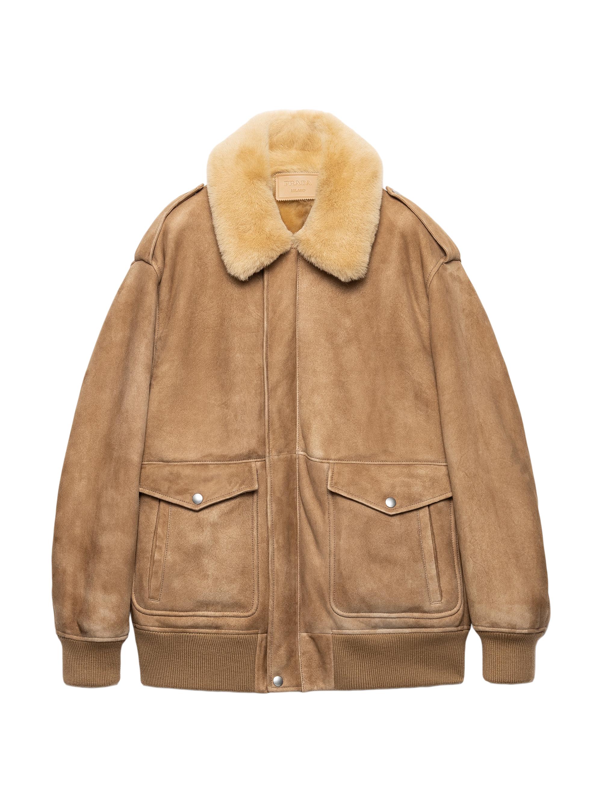 Prada Women's Shearling Bomber Jacket - Beige Multi