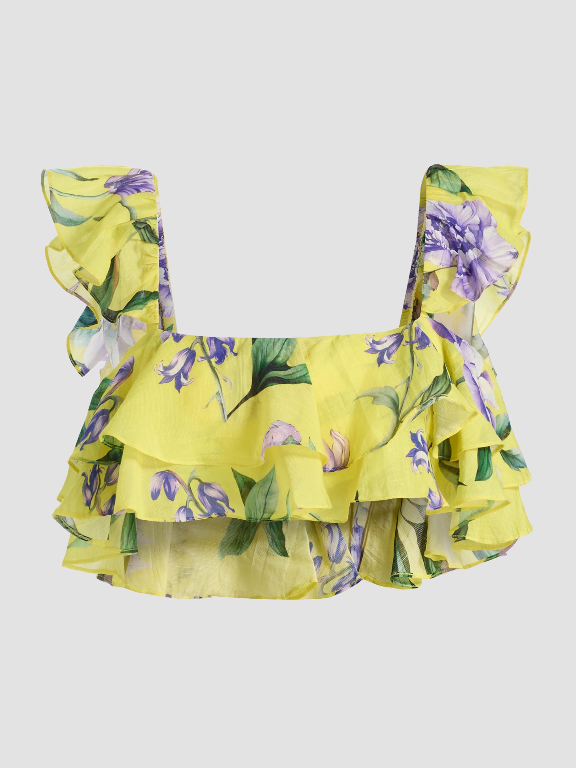 Hemant & Nandita Women's Ruffled Floral Linen-Blend Top - Yellow