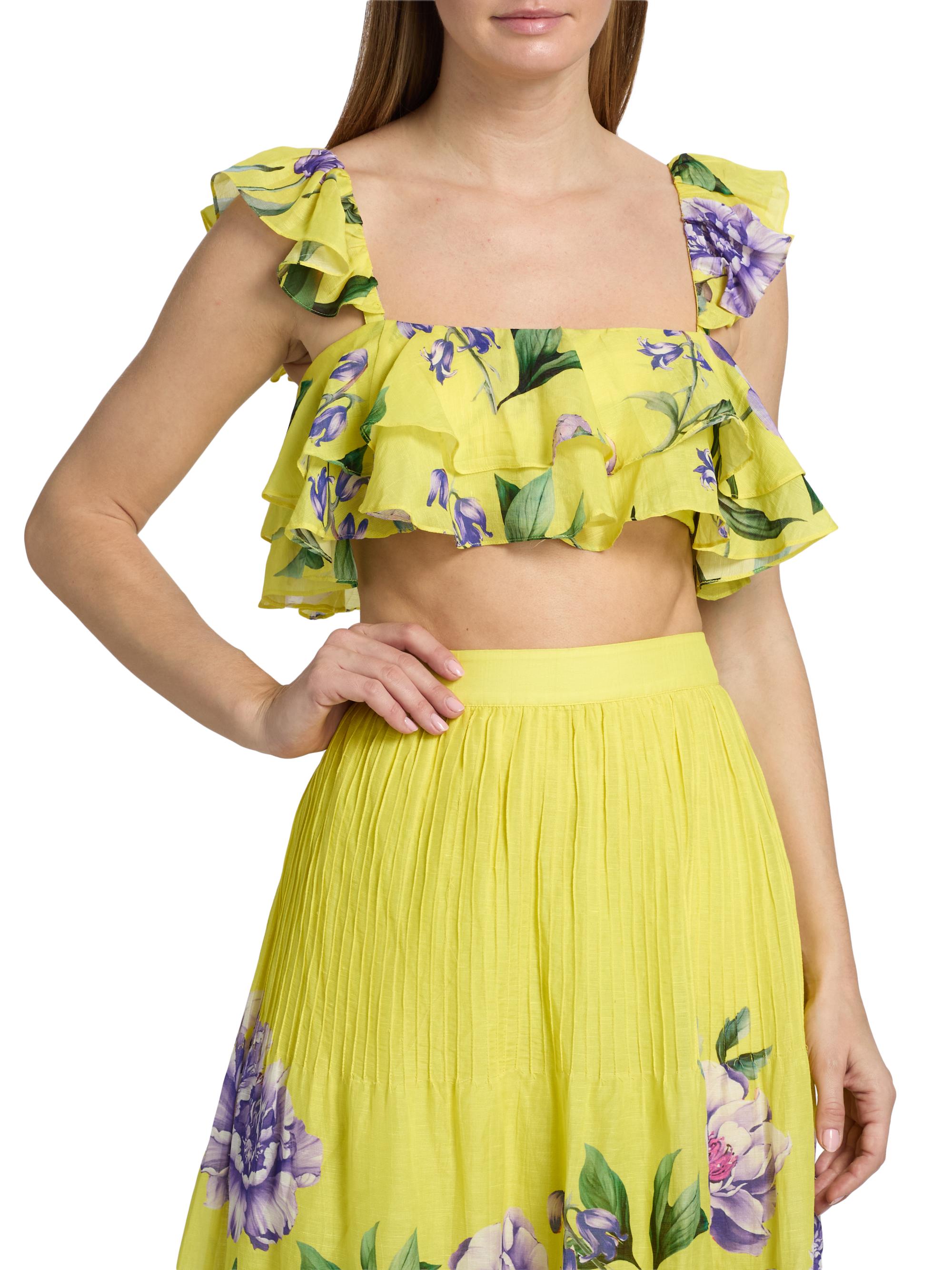 Hemant & Nandita Women's Ruffled Floral Linen-Blend Top - Yellow | Thumbnail 3