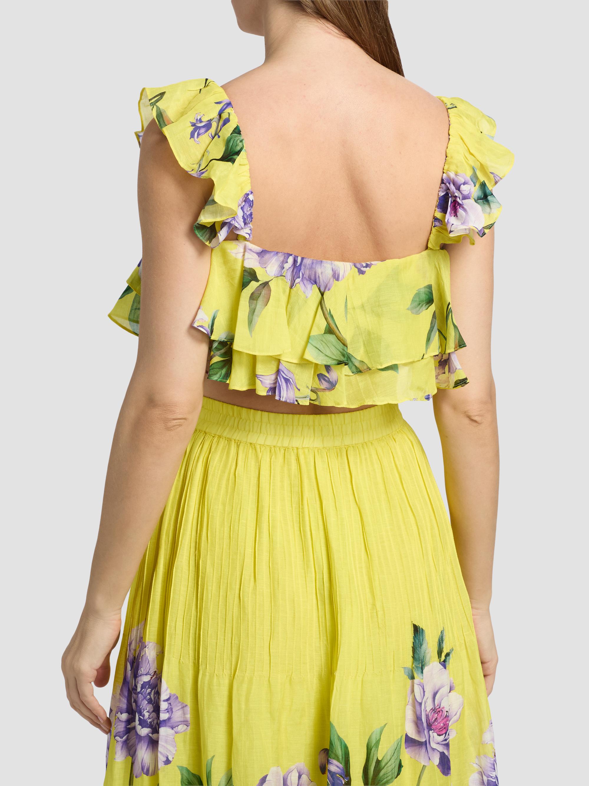 Hemant & Nandita Women's Ruffled Floral Linen-Blend Top - Yellow | Thumbnail 5