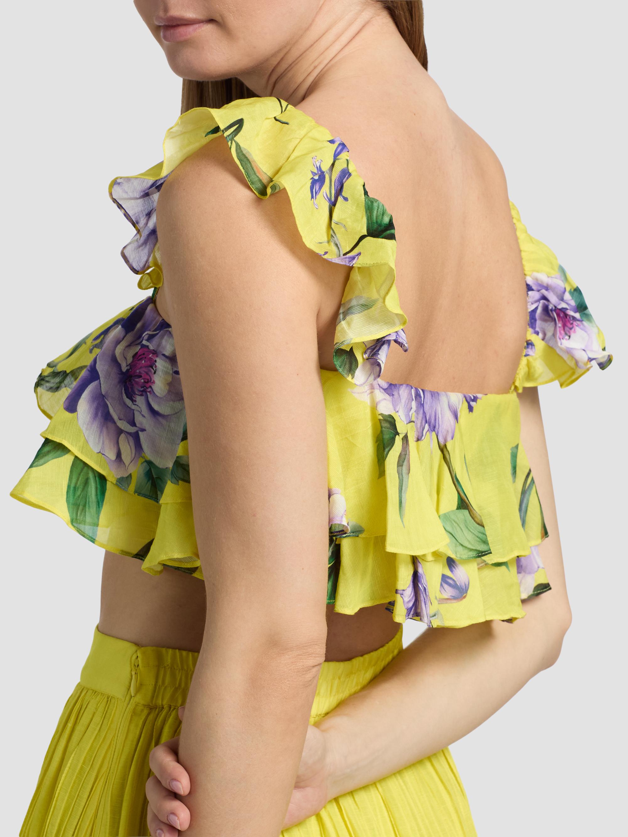 Hemant & Nandita Women's Ruffled Floral Linen-Blend Top - Yellow | Thumbnail 6