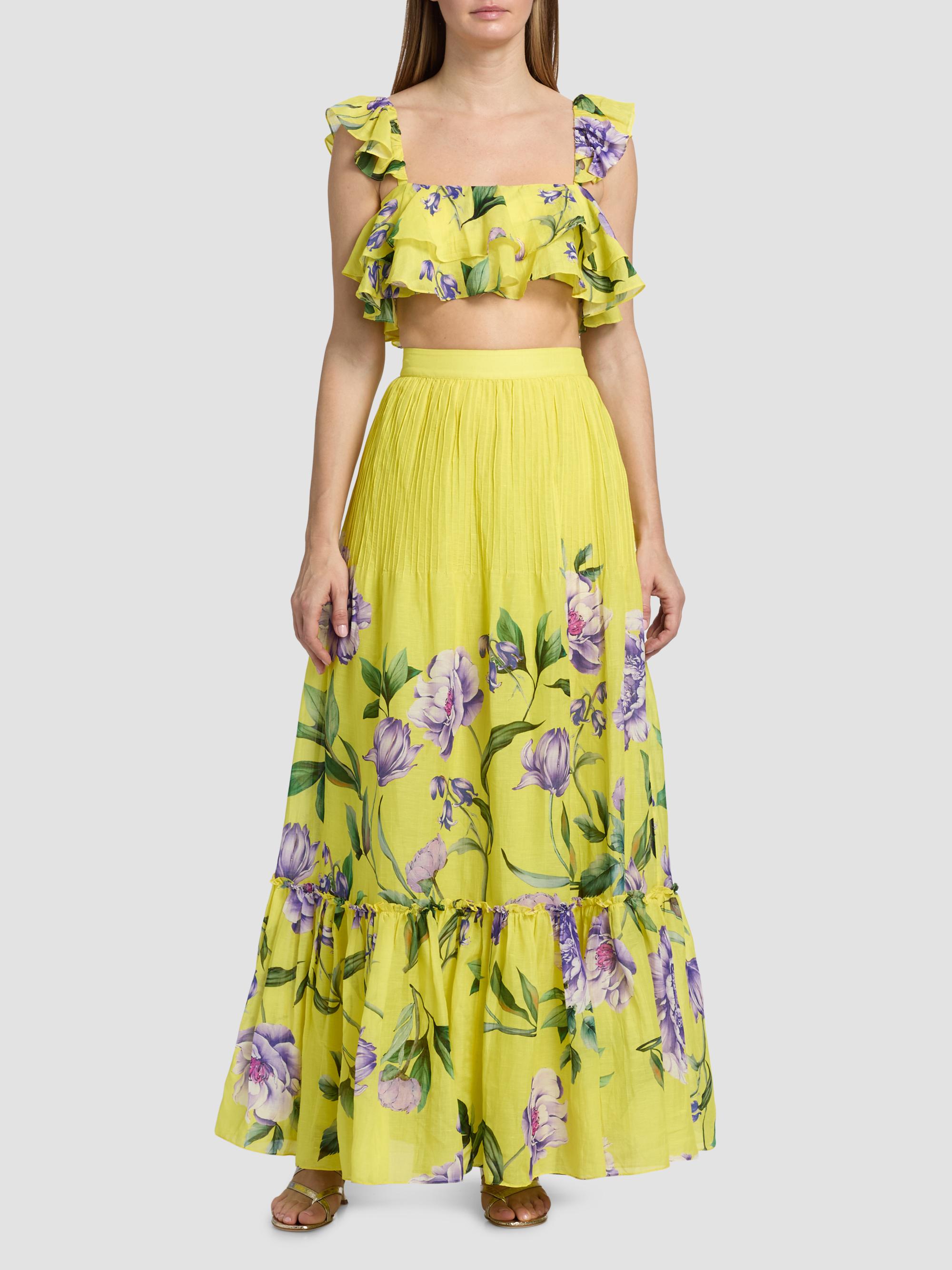 Hemant & Nandita Women's Ruffled Floral Linen-Blend Top - Yellow | Thumbnail 2