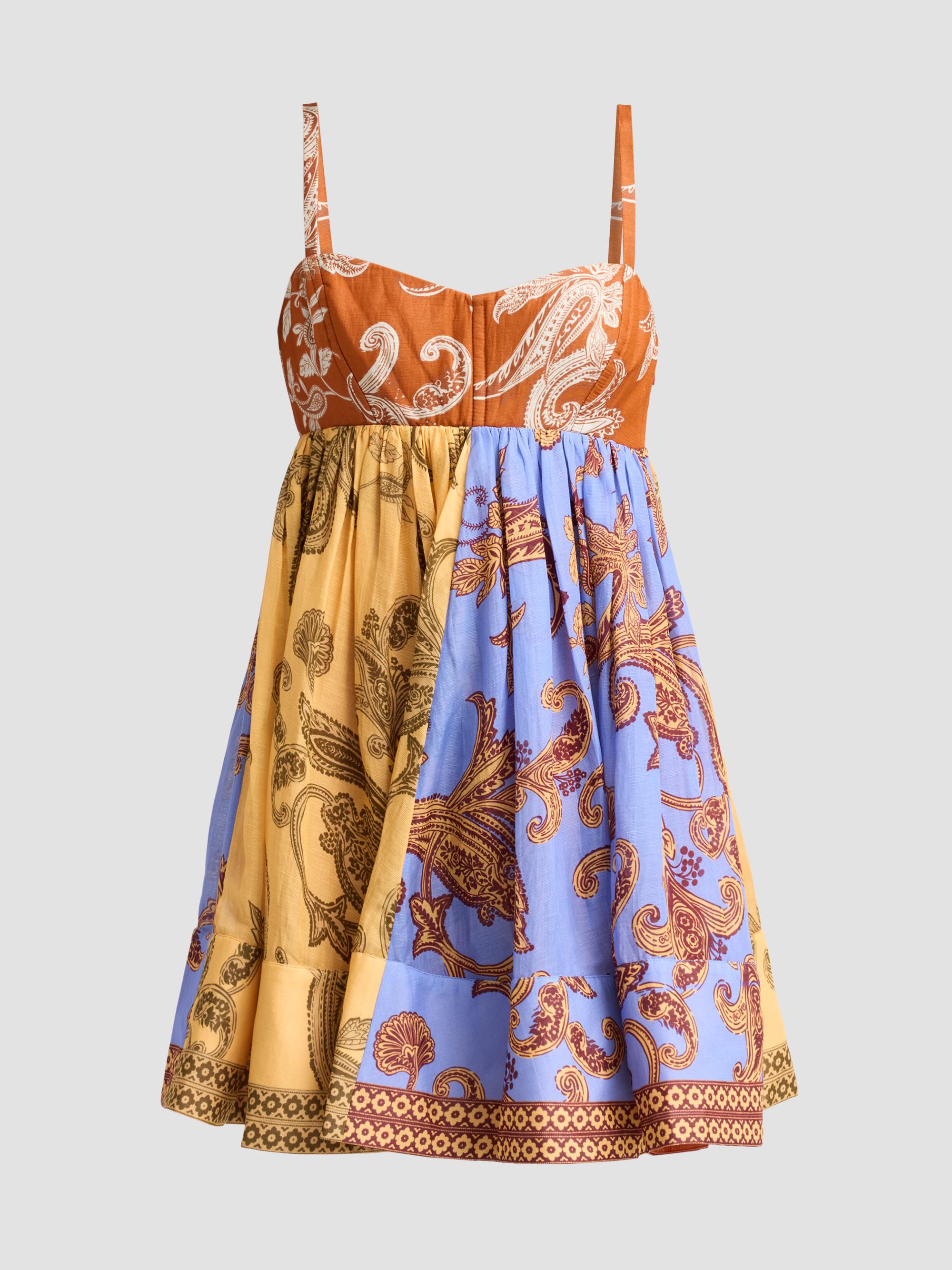 hemant nandita dress & Printed Linen-Blend A-Line Mini Short dress Size:M-Tall LFW-1406 MO&Co. Women's Include Belt the silhouette is fitted