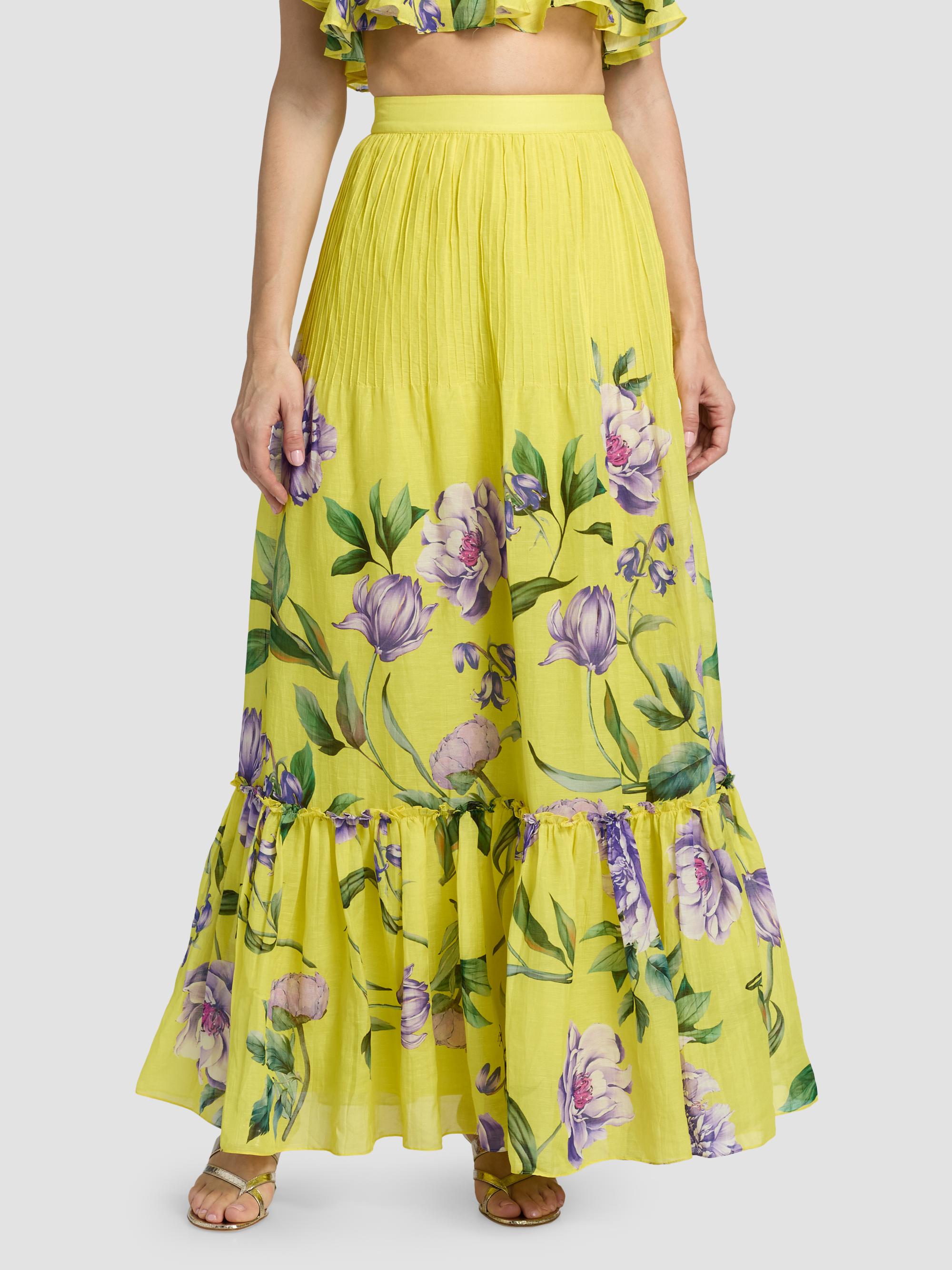 Hemant & Nandita Women's Floral Pintuck Maxi Skirt - Yellow | Thumbnail 3