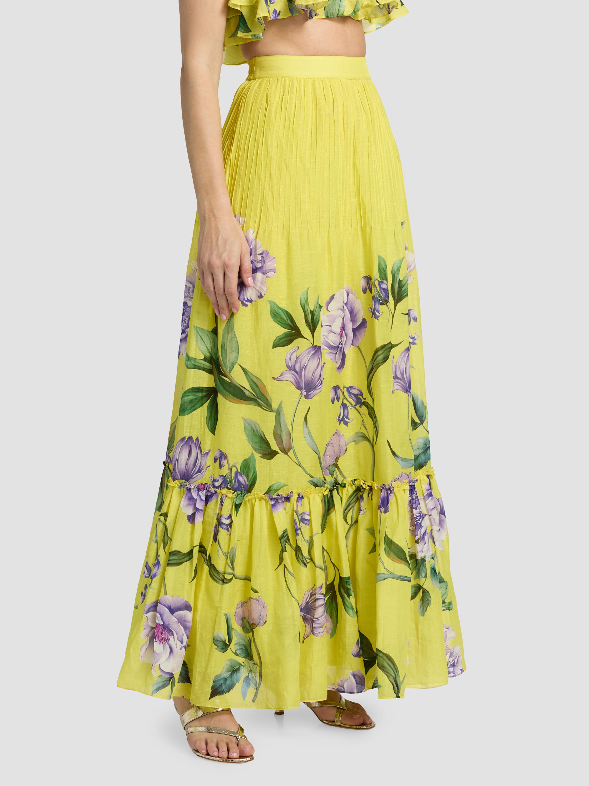 Hemant & Nandita Women's Floral Pintuck Maxi Skirt - Yellow | Thumbnail 4