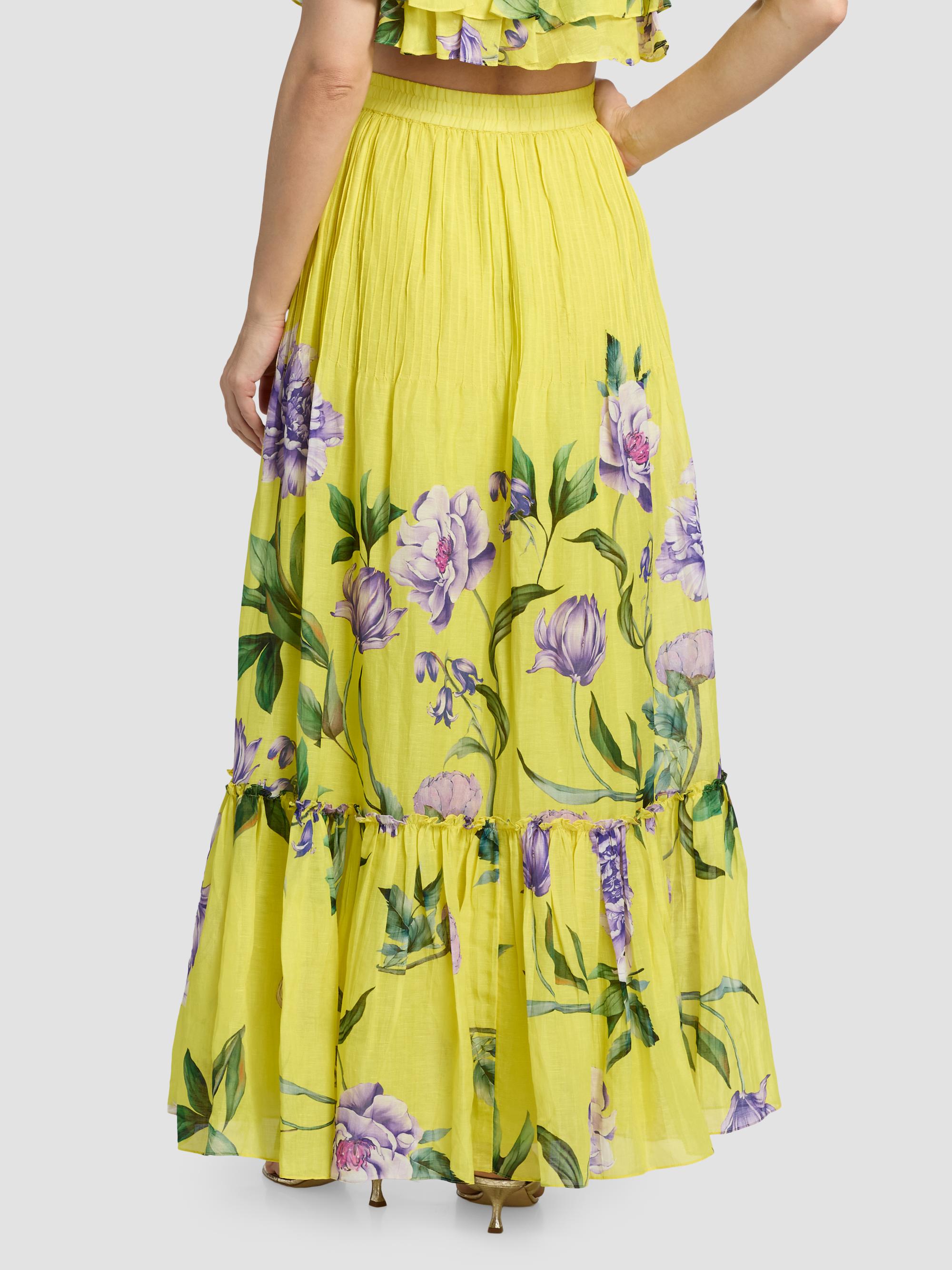 Hemant & Nandita Women's Floral Pintuck Maxi Skirt - Yellow | Thumbnail 5