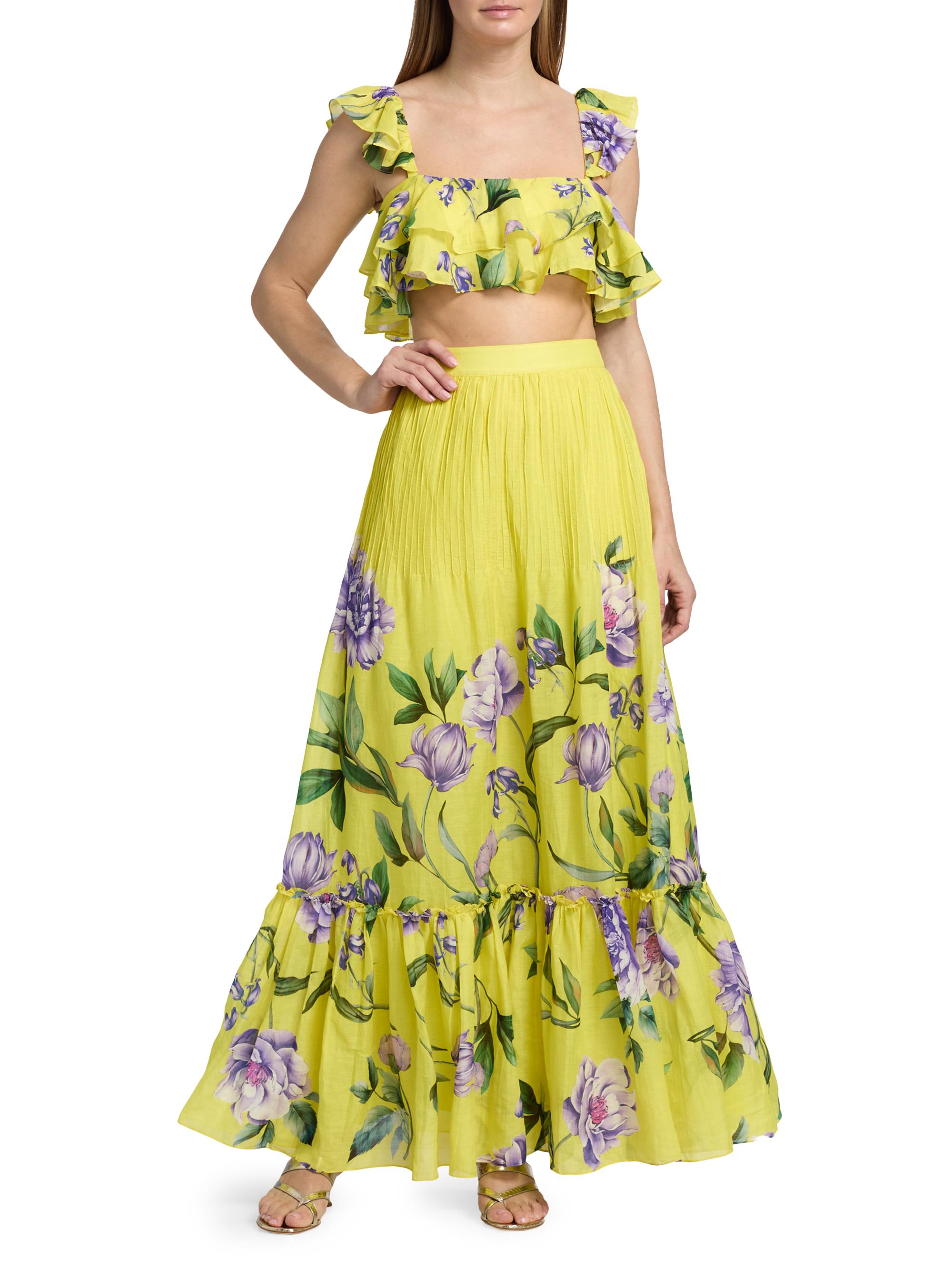 Hemant & Nandita Women's Floral Pintuck Maxi Skirt - Yellow | Thumbnail 2