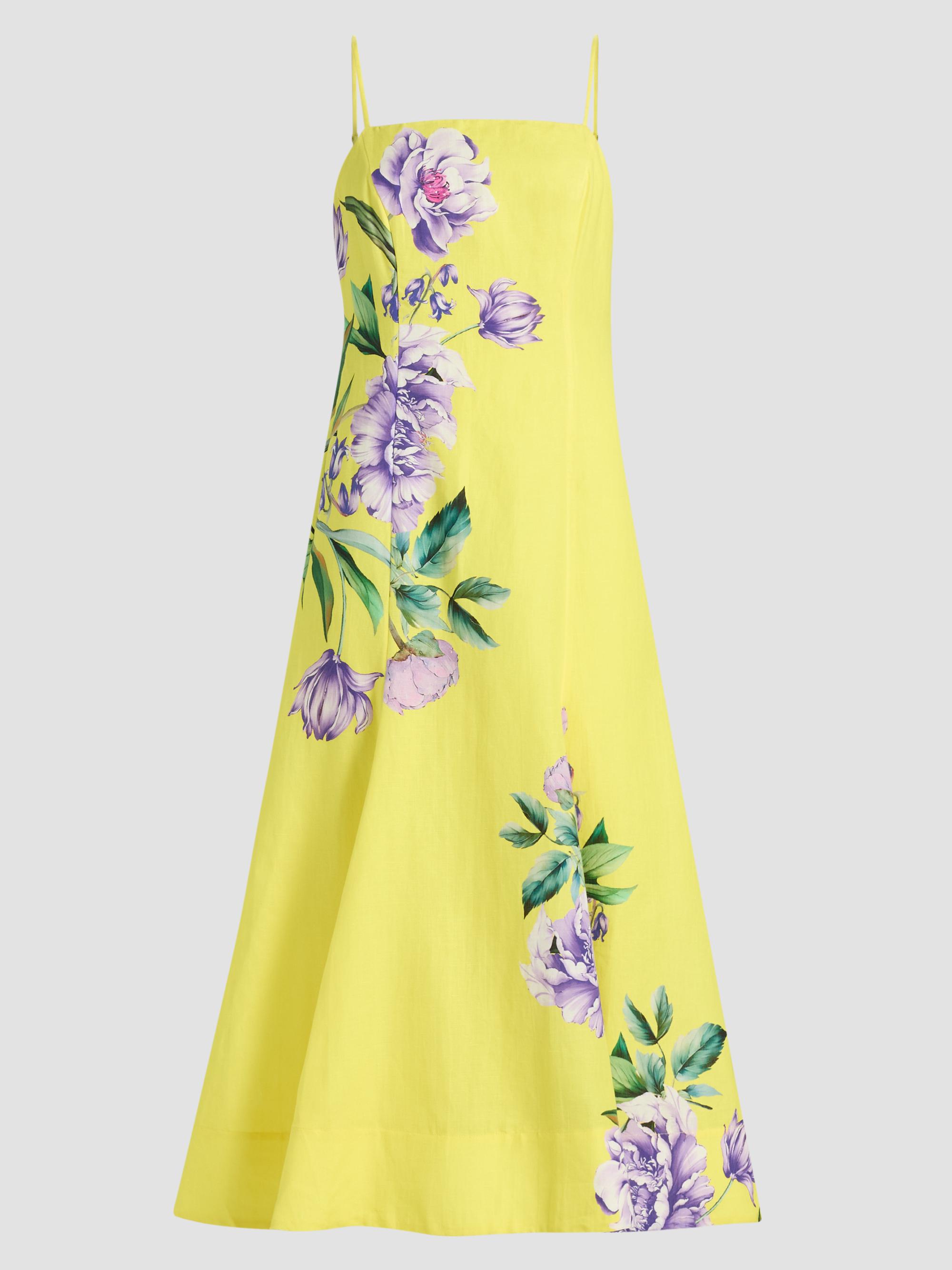 Hemant & Nandita Women's Floral Linen-Cotton A-Line Midi-Dress - Yellow