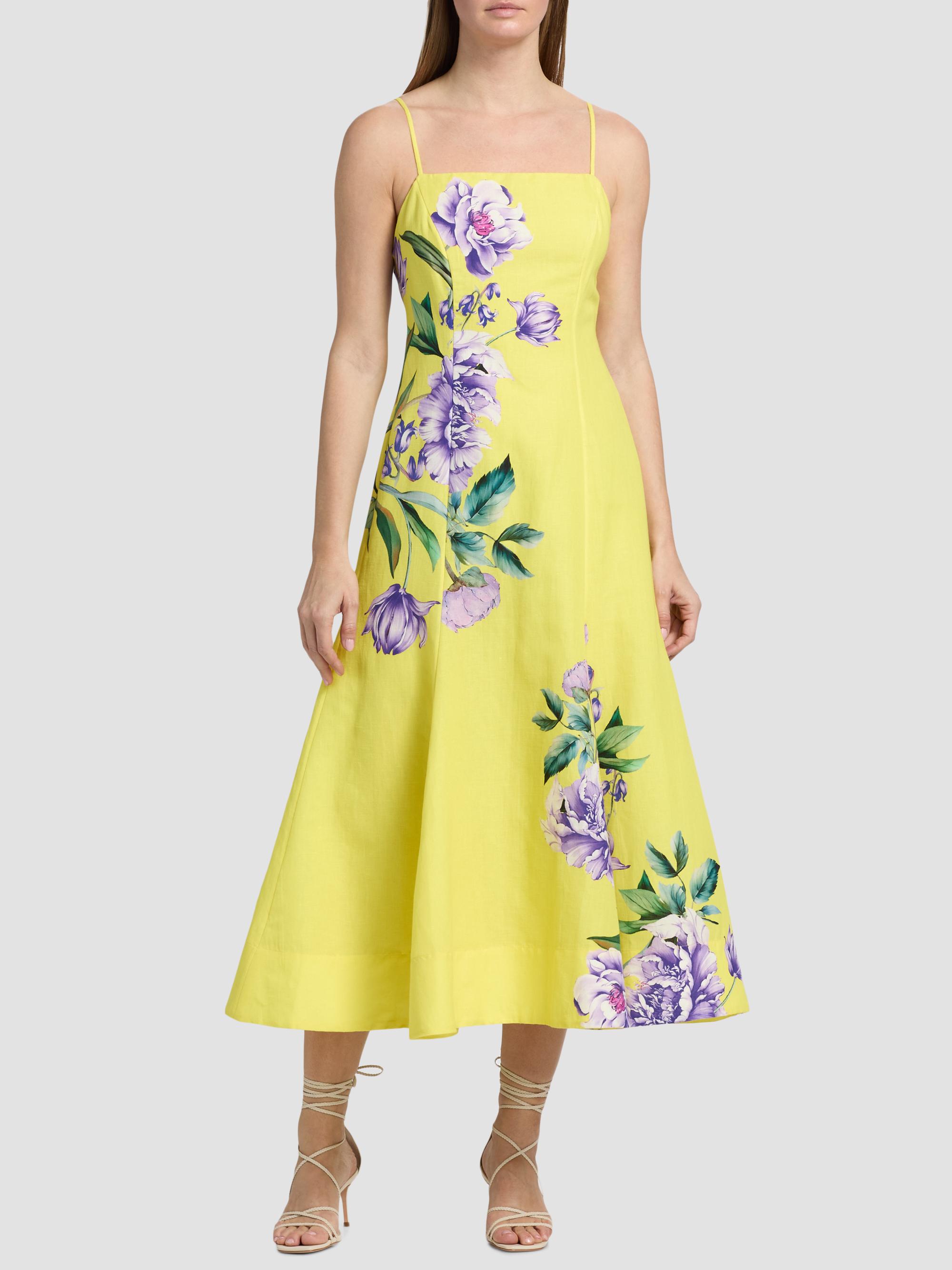 Hemant & Nandita Women's Floral Linen-Cotton A-Line Midi-Dress - Yellow | Thumbnail 3