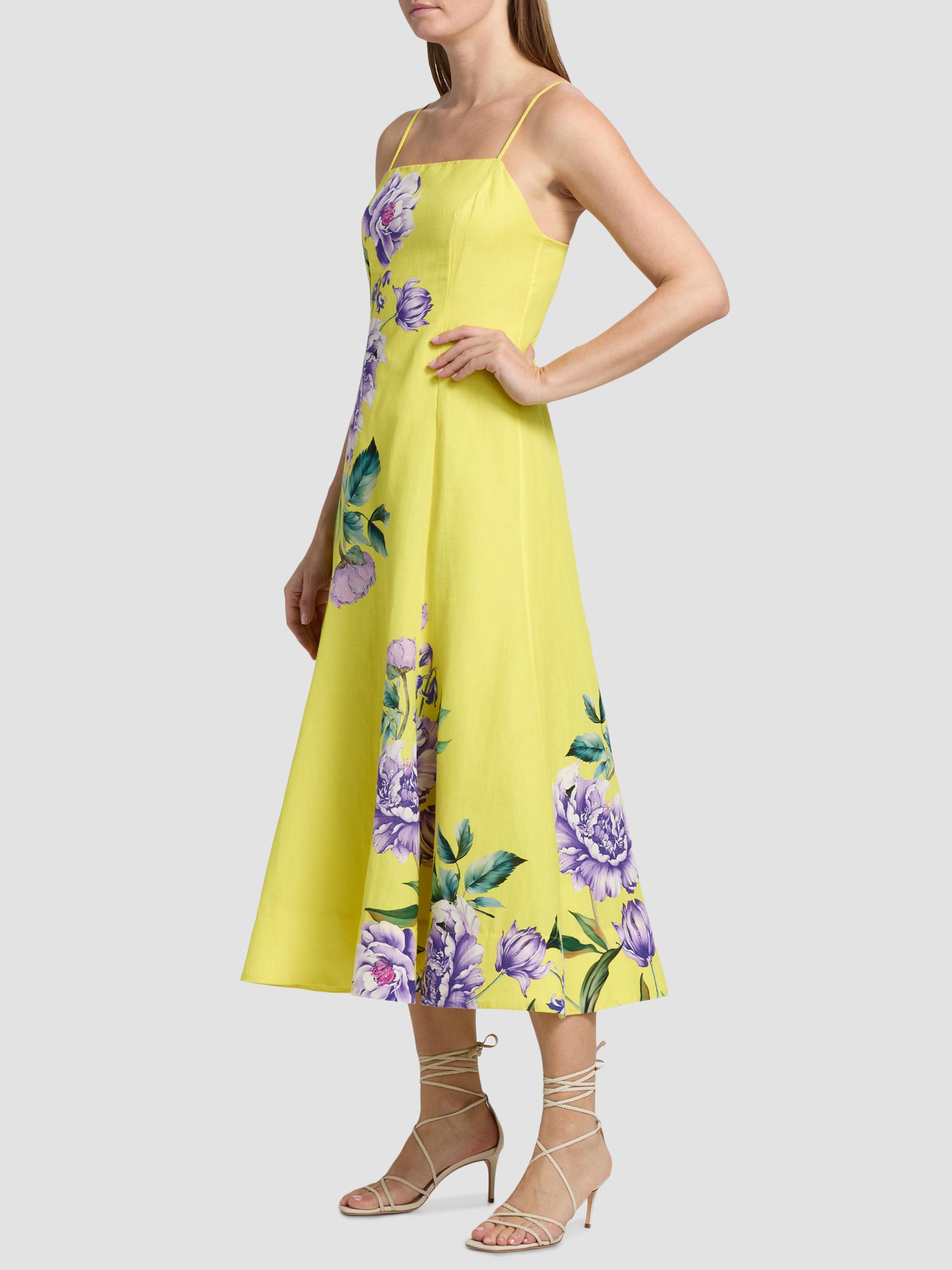 Hemant & Nandita Women's Floral Linen-Cotton A-Line Midi-Dress - Yellow | Thumbnail 4