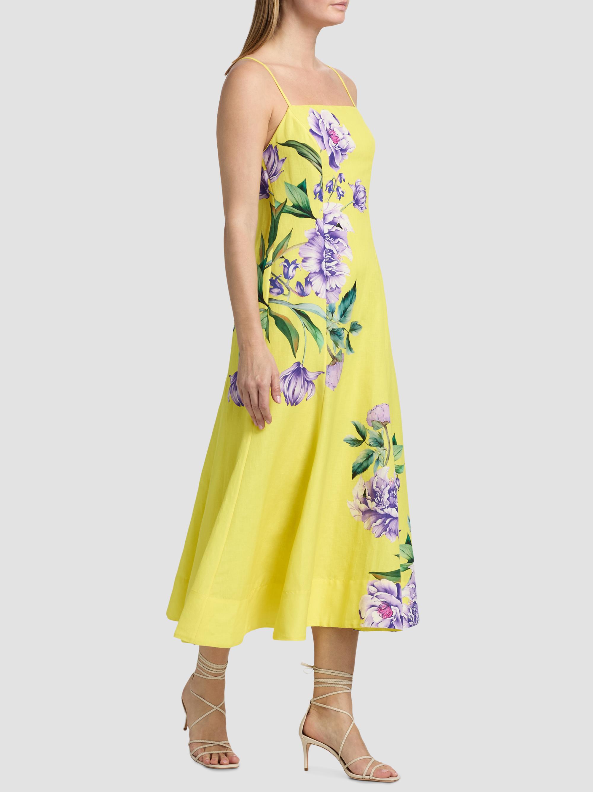 Hemant & Nandita Women's Floral Linen-Cotton A-Line Midi-Dress - Yellow | Thumbnail 2