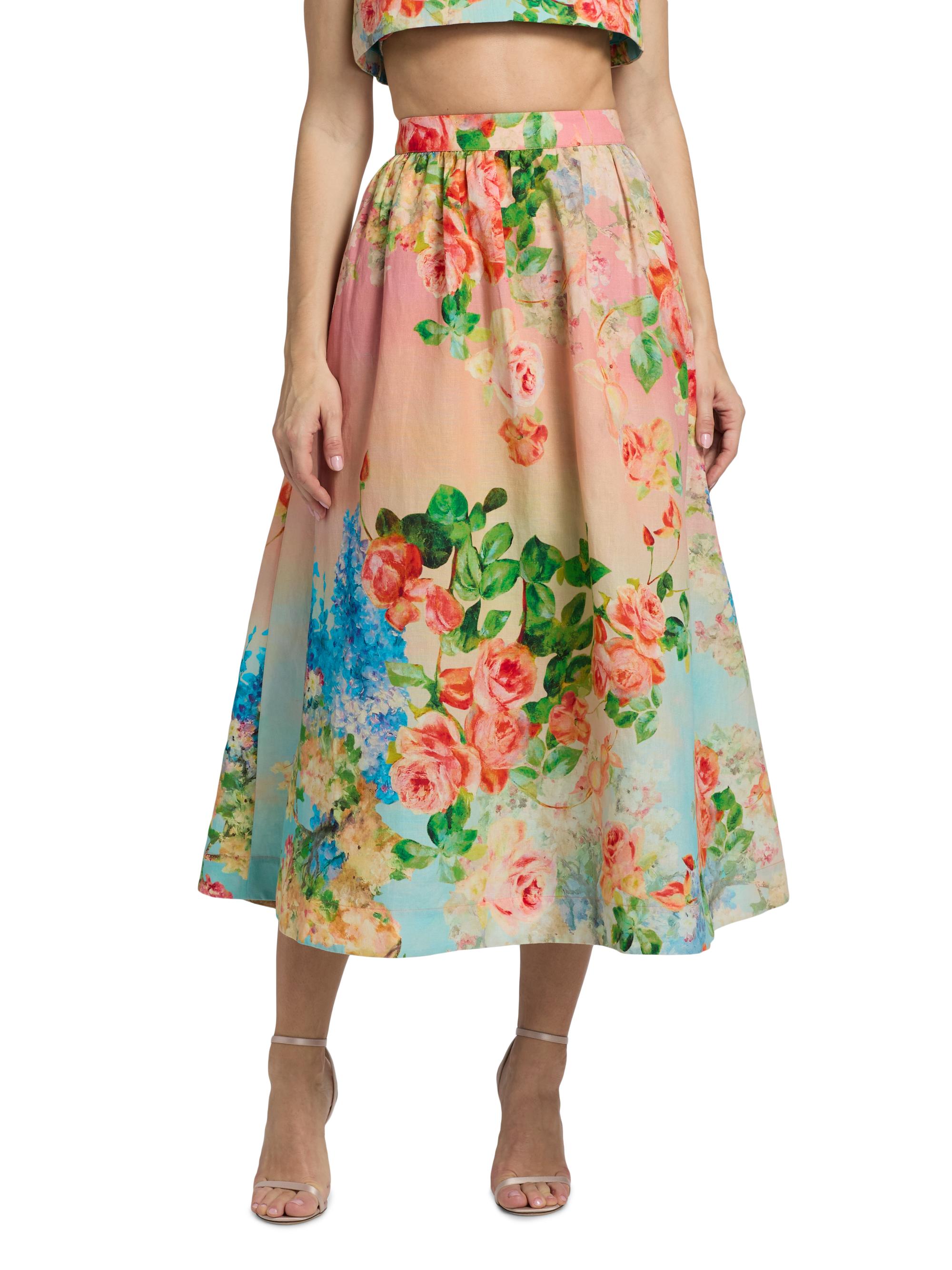 Hemant & Nandita Women's Floral Ombré Cotton-Linen Midi-Skirt | Thumbnail 3