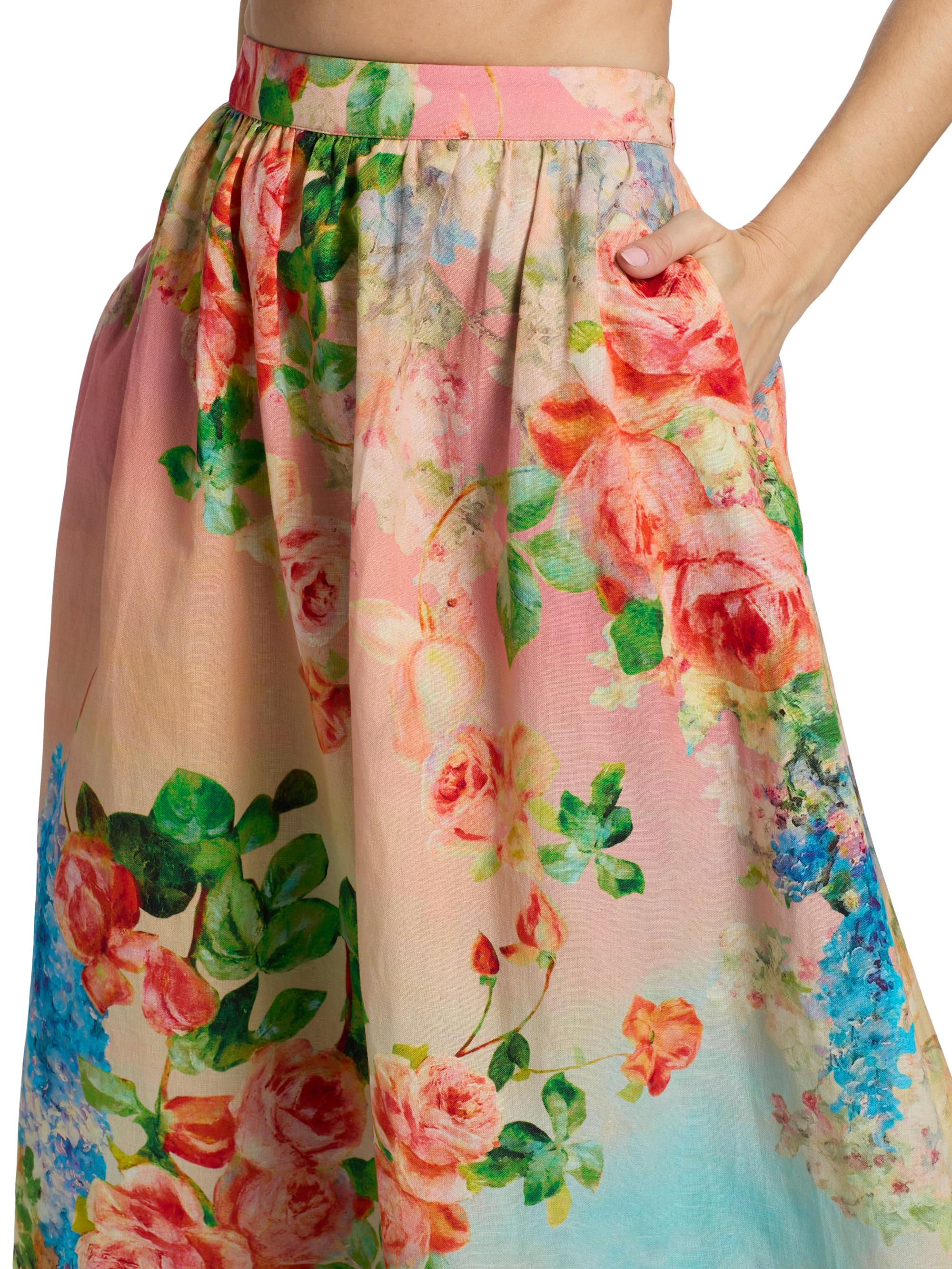Hemant & Nandita Women's Floral Ombré Cotton-Linen Midi-Skirt | Thumbnail 6