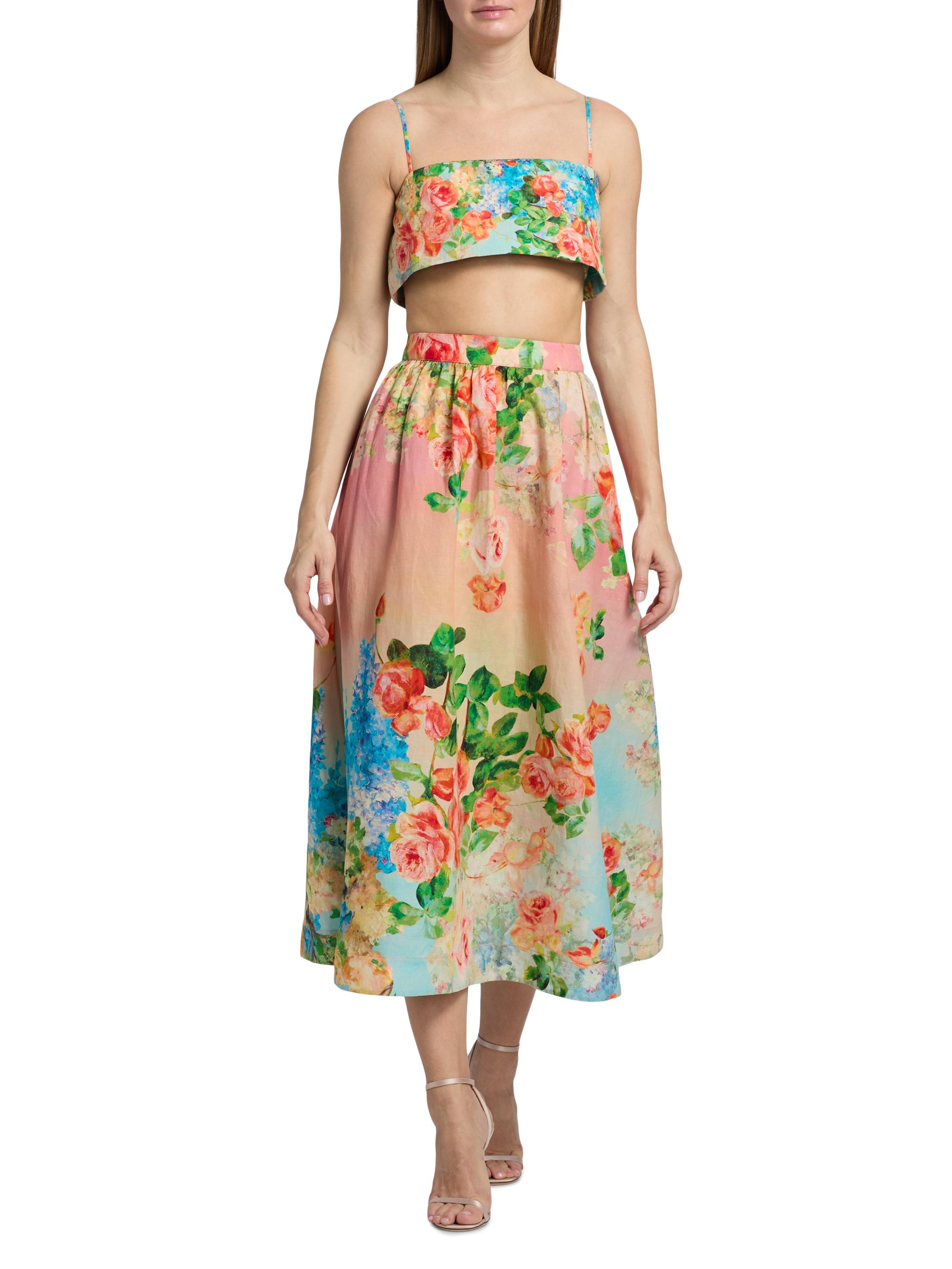 Hemant & Nandita Women's Floral Ombré Cotton-Linen Midi-Skirt | Thumbnail 2