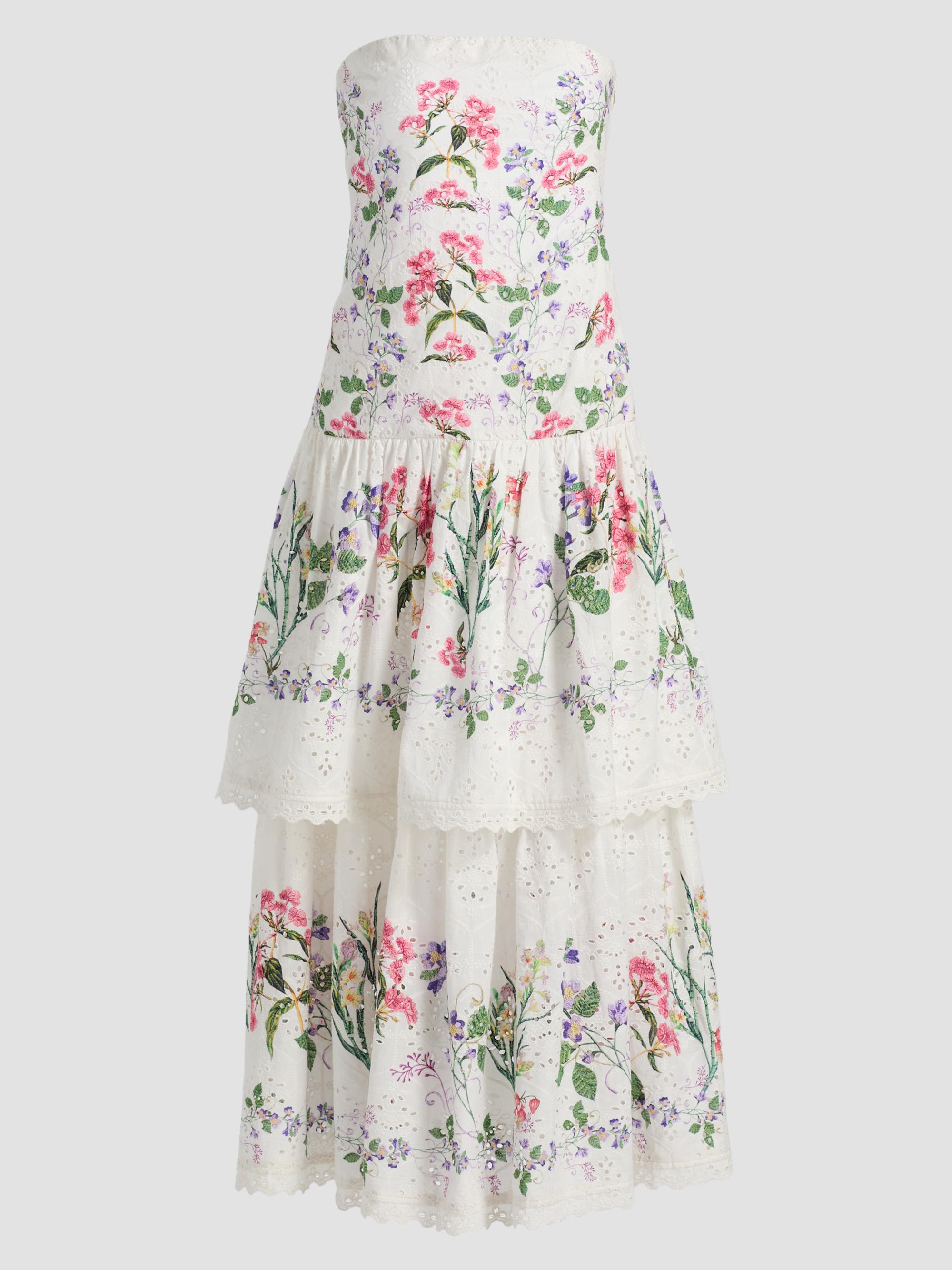 Hemant & Nandita Women's Floral Cotton Tiered Strapless Maxi Dress -