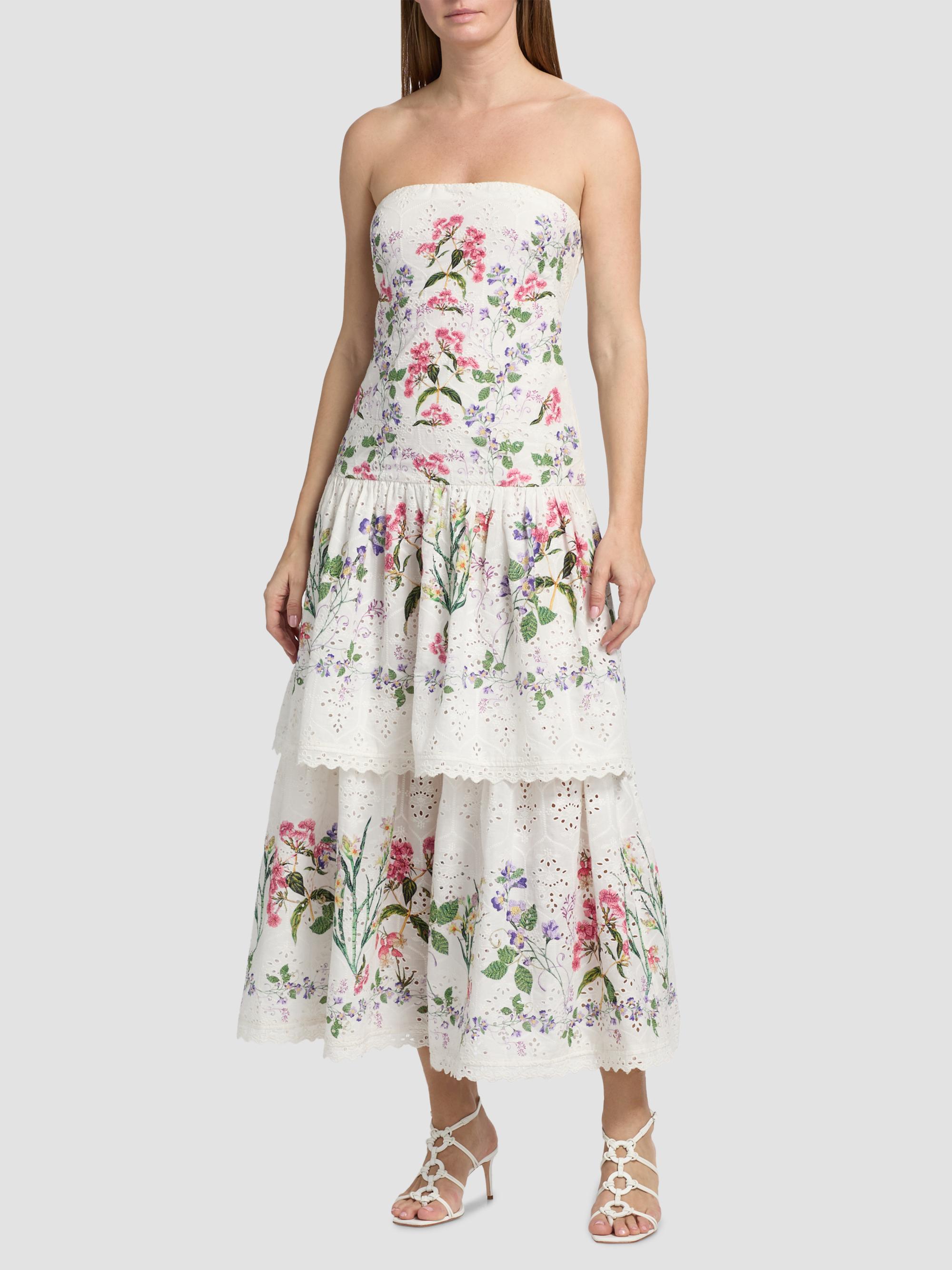 Hemant & Nandita Women's Floral Cotton Tiered Strapless Maxi Dress - | Thumbnail 3