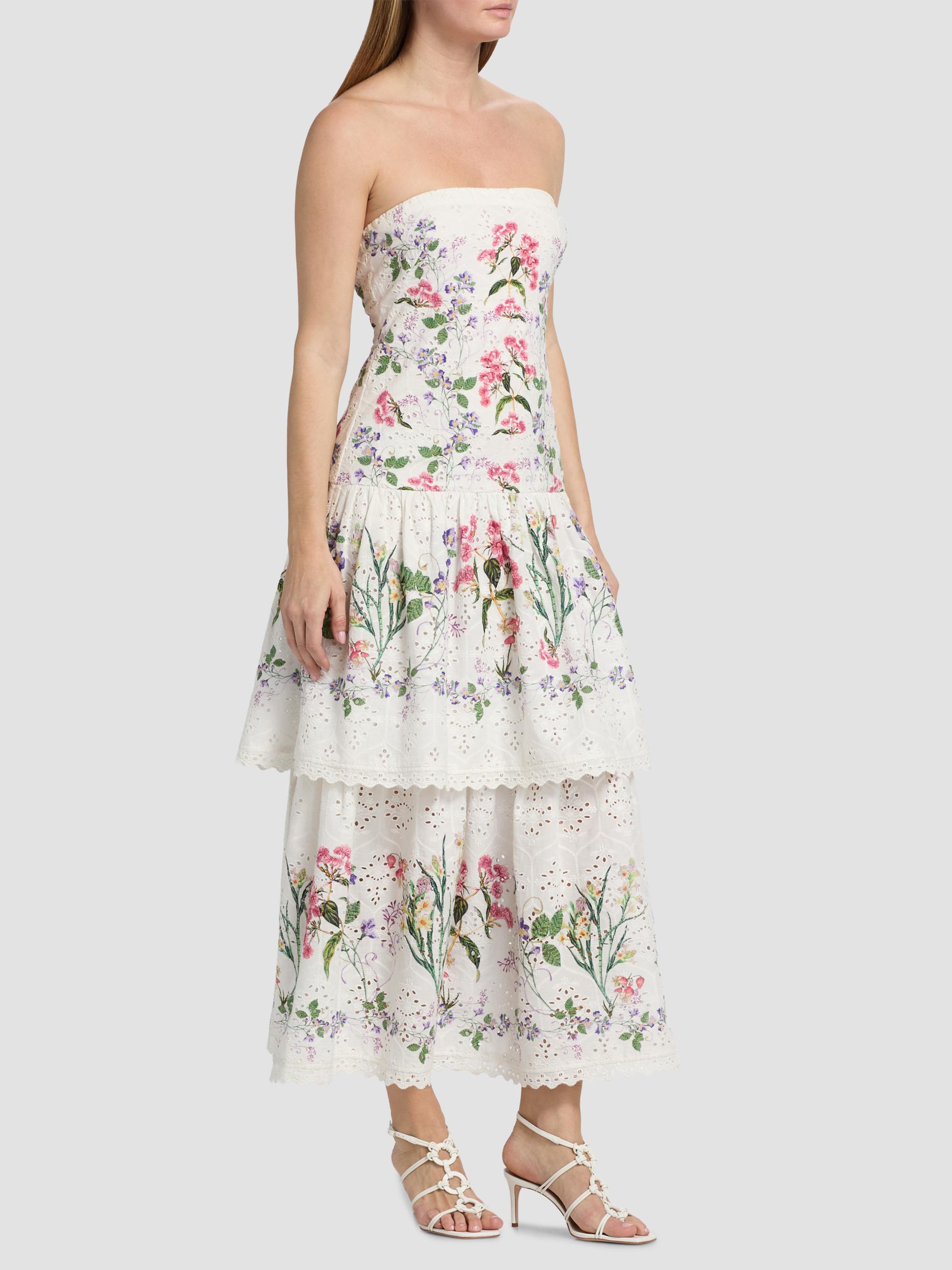 Hemant & Nandita Women's Floral Cotton Tiered Strapless Maxi Dress - | Thumbnail 4
