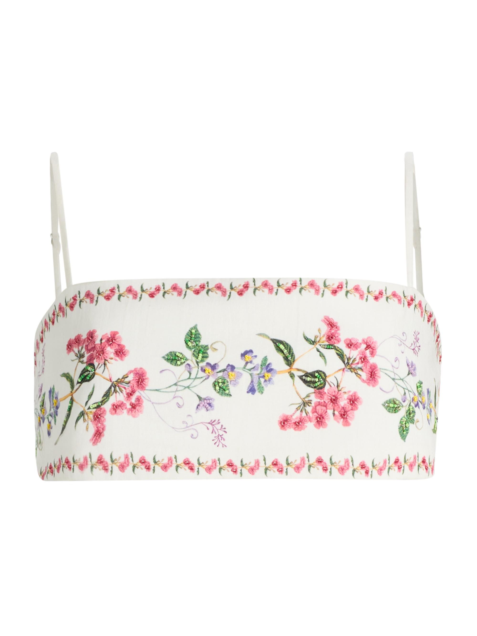Hemant & Nandita Women's Floral Embellished Linen-Cotton Bustier Top -