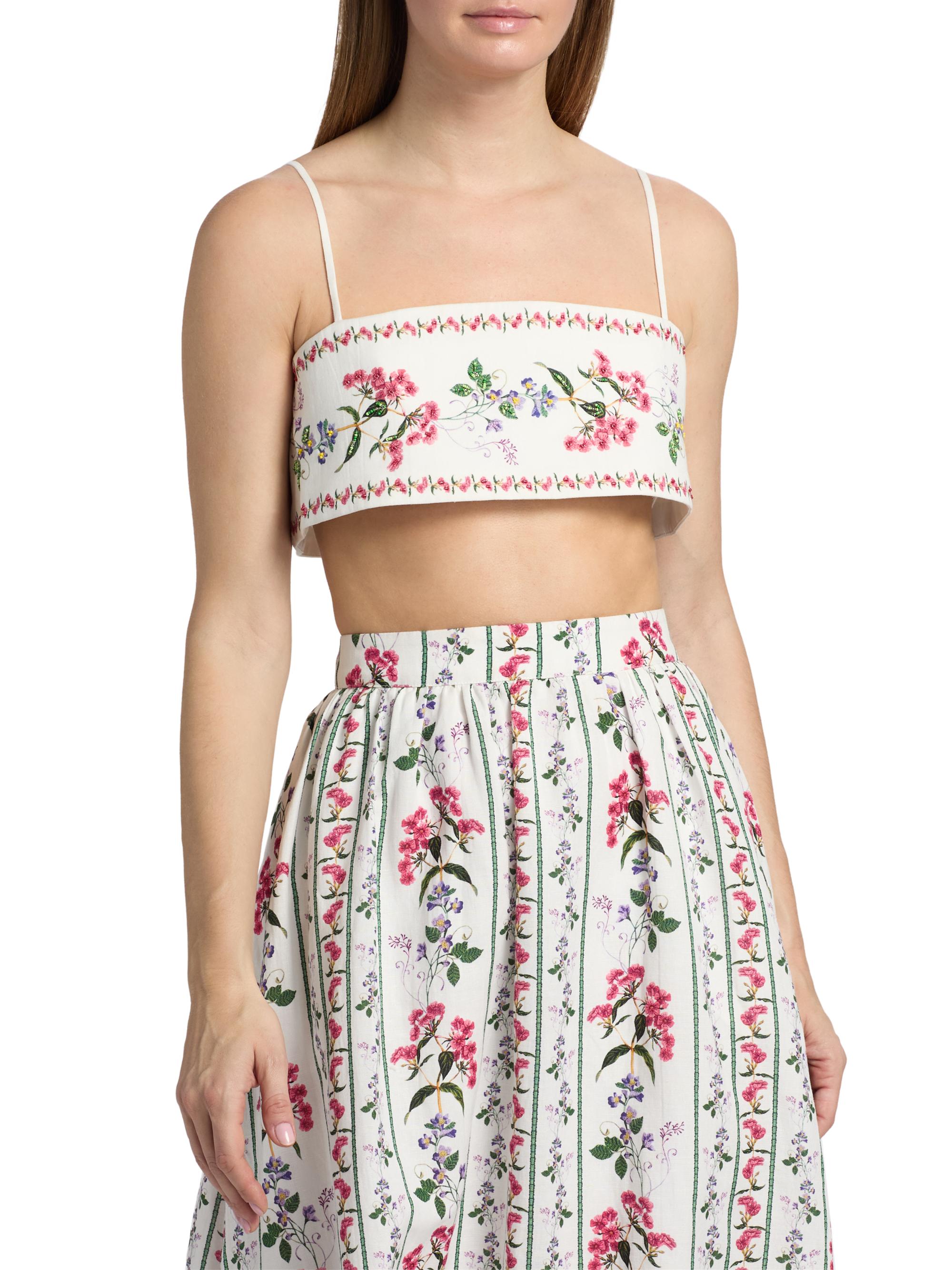 Hemant & Nandita Women's Floral Embellished Linen-Cotton Bustier Top - | Thumbnail 3