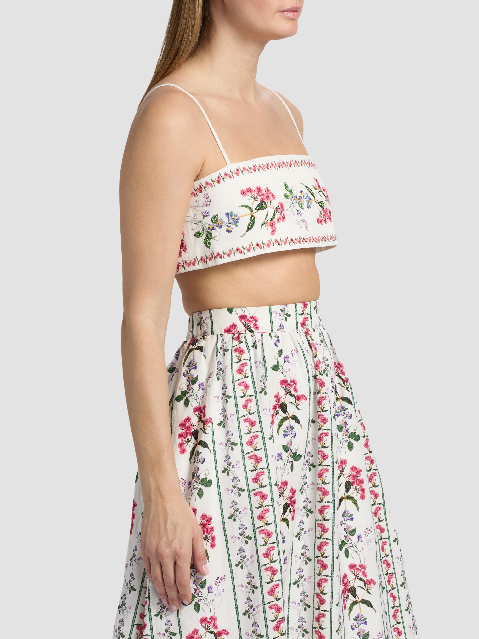 Hemant & Nandita Women's Floral Embellished Linen-Cotton Bustier Top - | Thumbnail 4