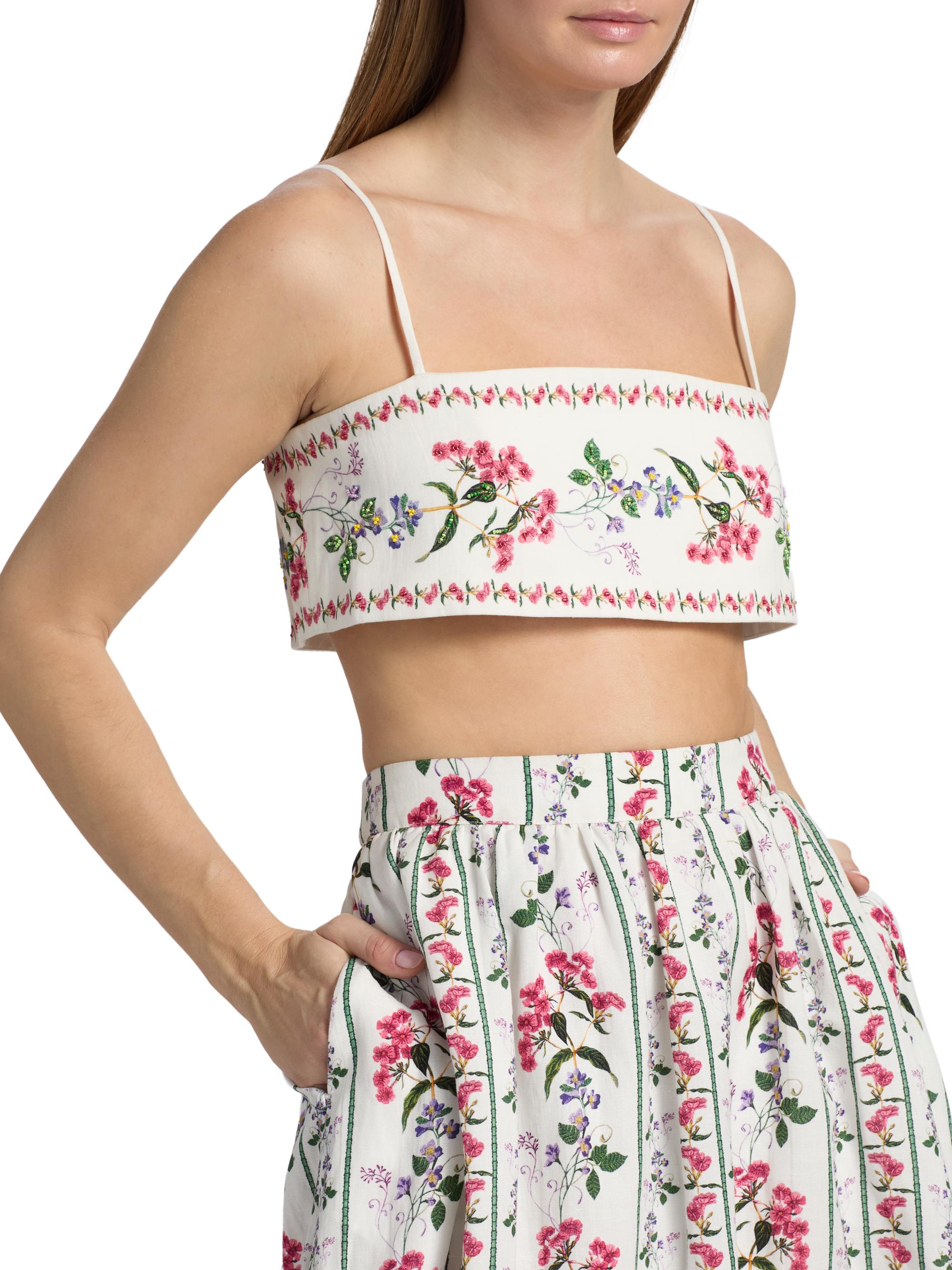 Hemant & Nandita Women's Floral Embellished Linen-Cotton Bustier Top - | Thumbnail 6