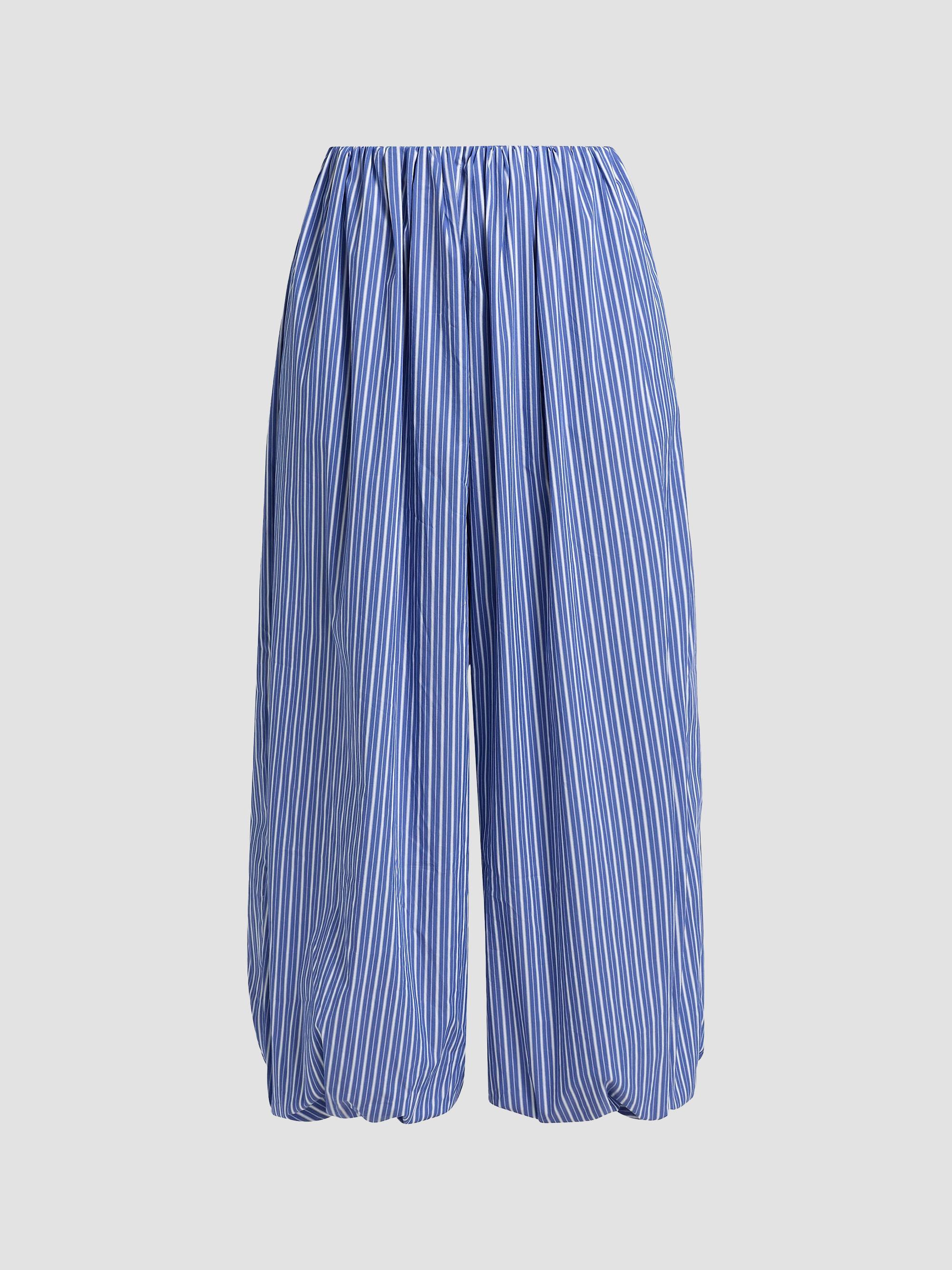 Ronny Kobo Women's Brina Cotton-Blend Bubble Pants - Cobalt Stripe | Thumbnail 8