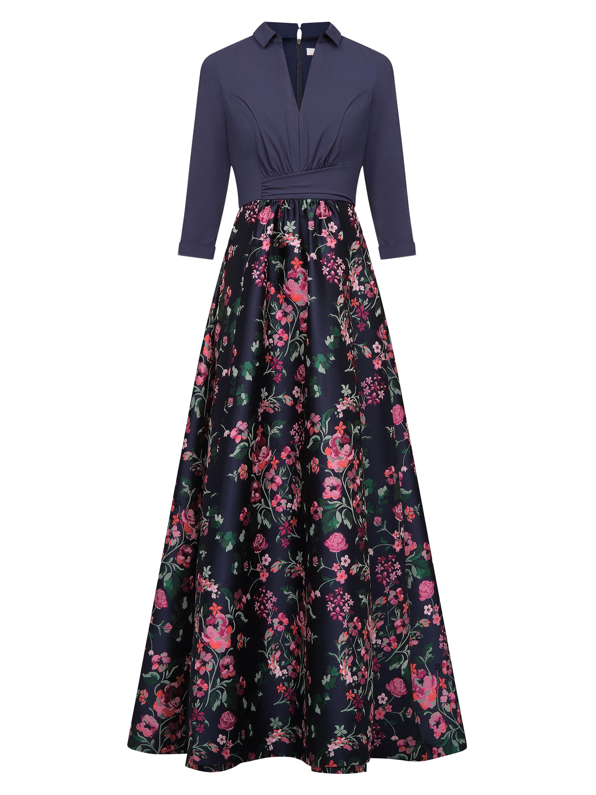 Kay Unger Women's Marceline Floral-Jacquard Shirtwaist Gown - Ink Blue Multi | Thumbnail 7