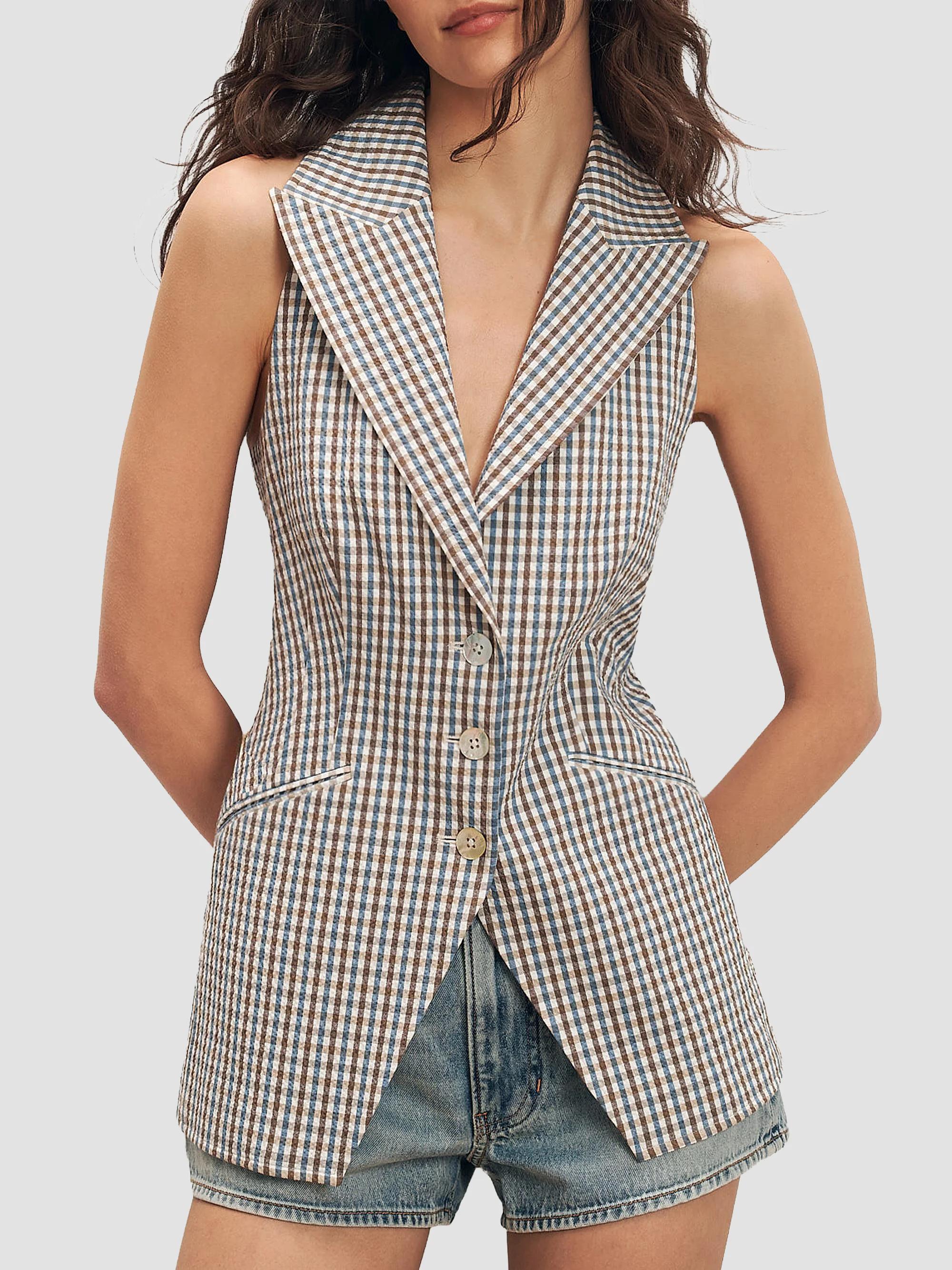 Veronica Beard Costa Gingham Tailored Vest | Saks Fifth Avenue