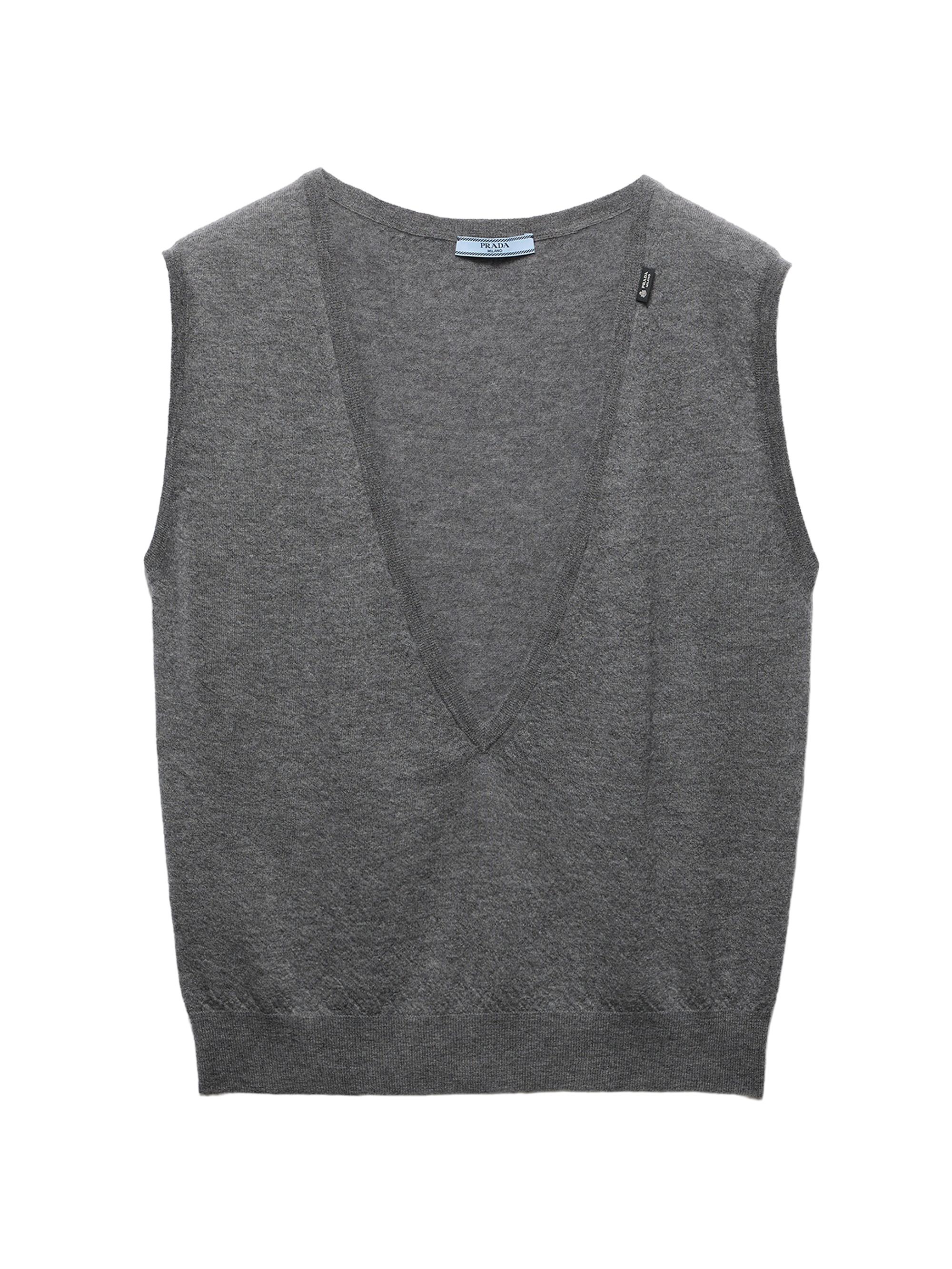 Prada Women's Cashmere V-Neck Vest Sweater - Grey