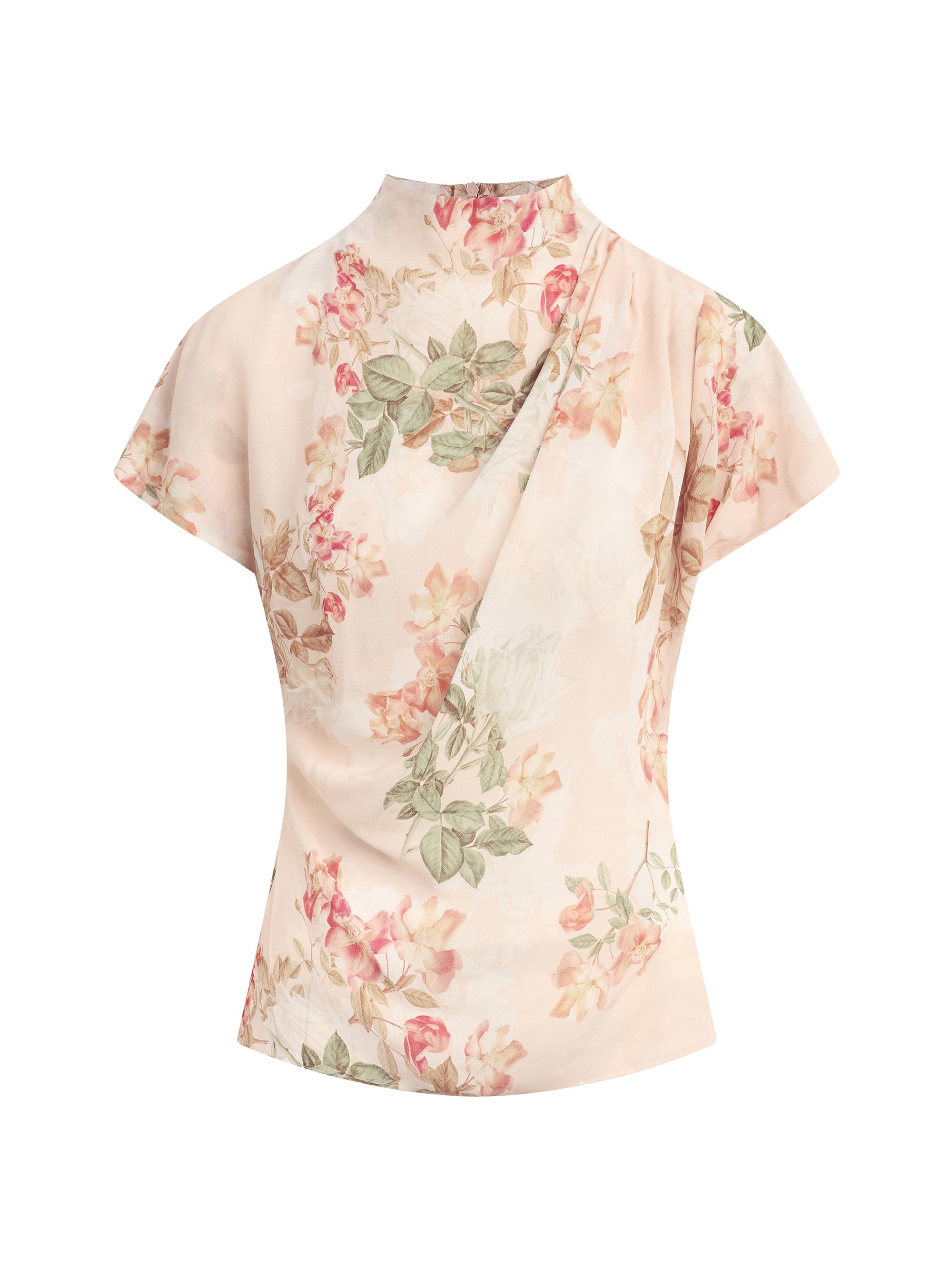 Favorite Daughter Women's The Graceful Floral Draped Short-Sleeve Top - Light Peach Roseg