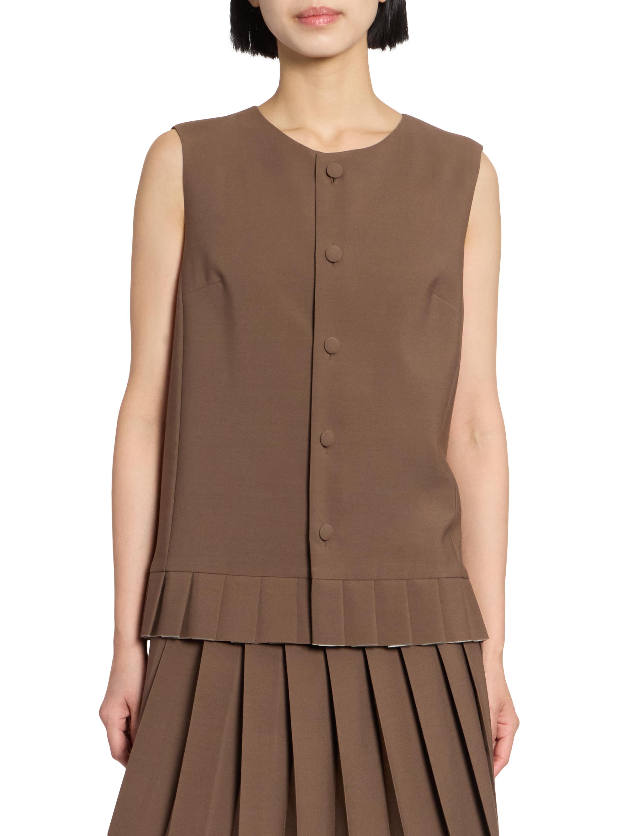 MM6 Maison Margiela Women's Pleated Wool-Blend Tunic Top - Brown | Thumbnail 3