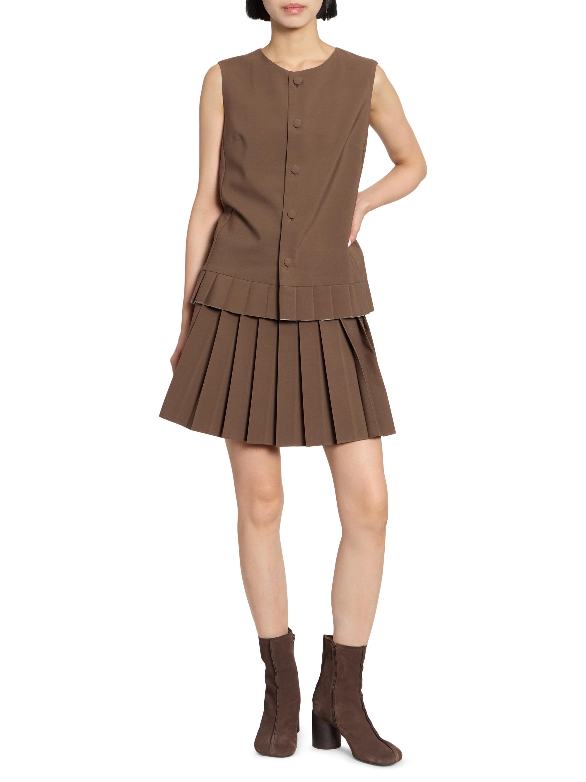 MM6 Maison Margiela Women's Pleated Wool-Blend Miniskirt - Brown | Thumbnail 2