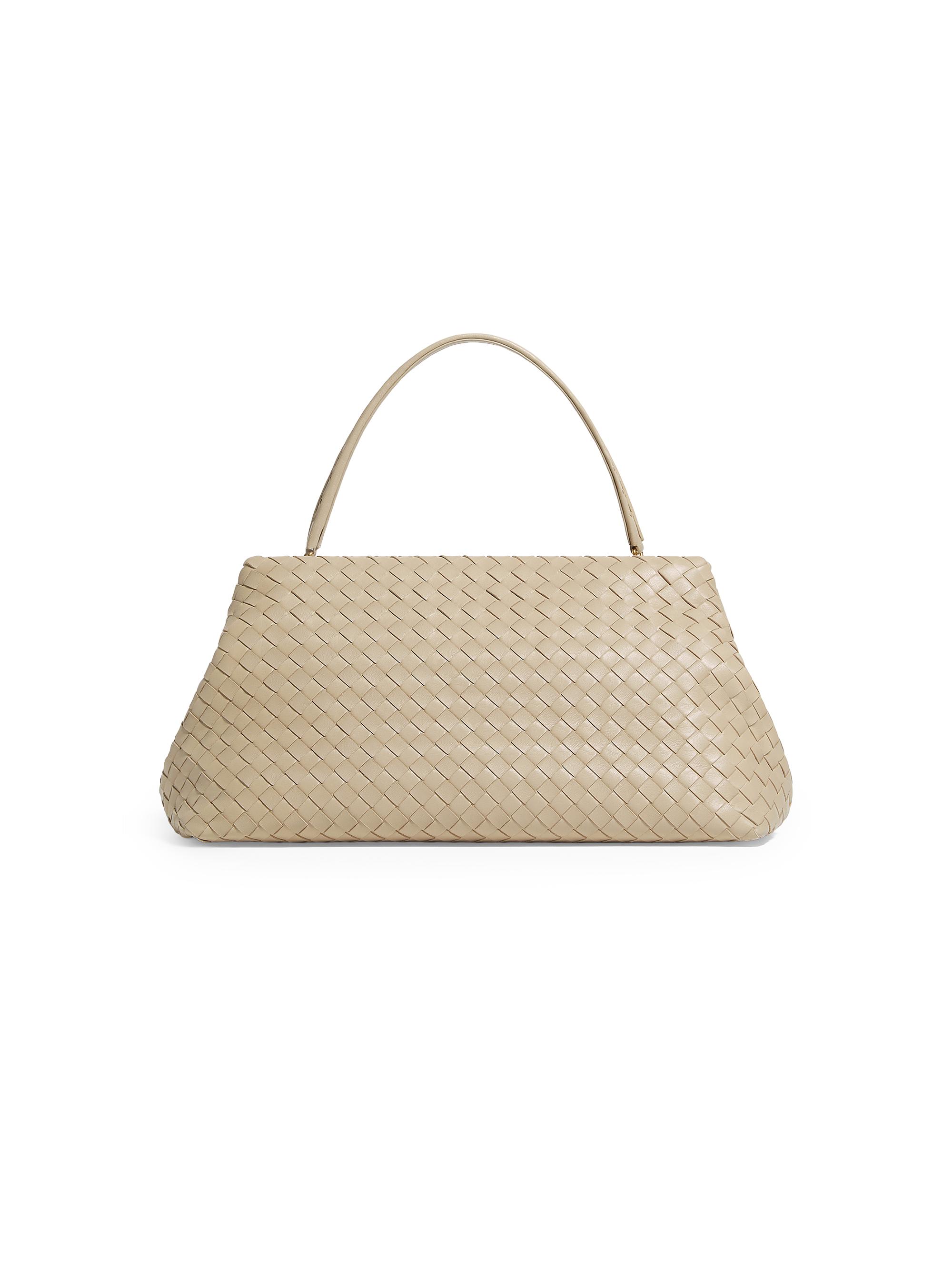 Bottega Veneta Women's 1998 Intrecciato Leather Top Handle Frame Bag - Ecru Brass