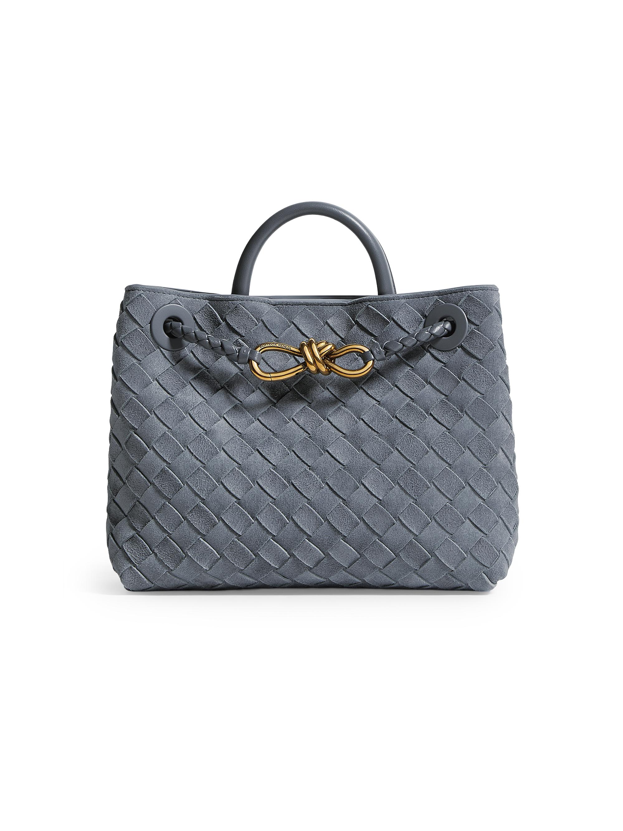 Bottega Veneta Women's Andiamo  Intrecciato Suede Top Handle Bag - Cloudy Indigo