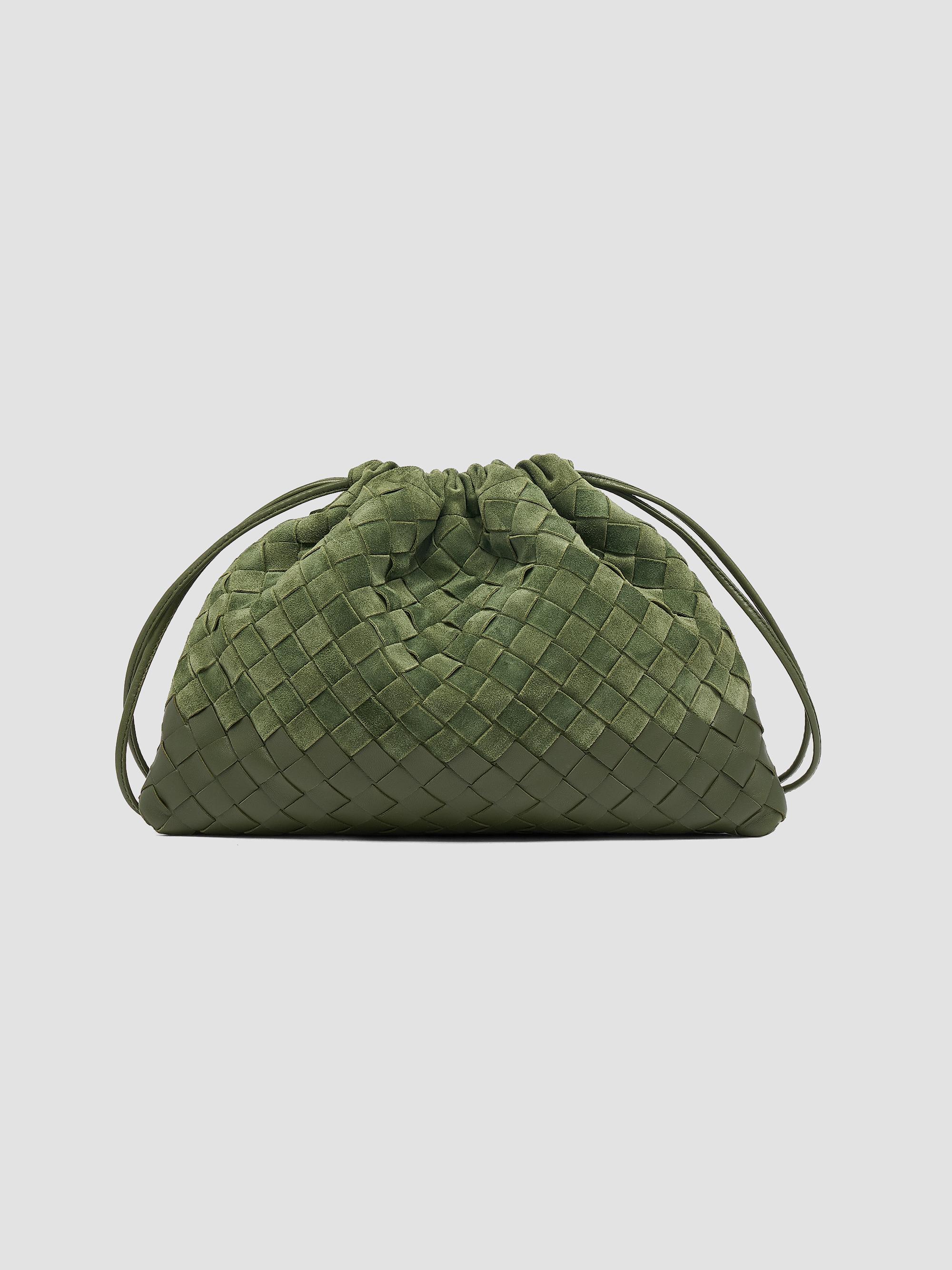 Bottega Veneta Women's Dustbag  Intrecciato Suede Shoulder Bag - Green Tweed Gold | Thumbnail 9