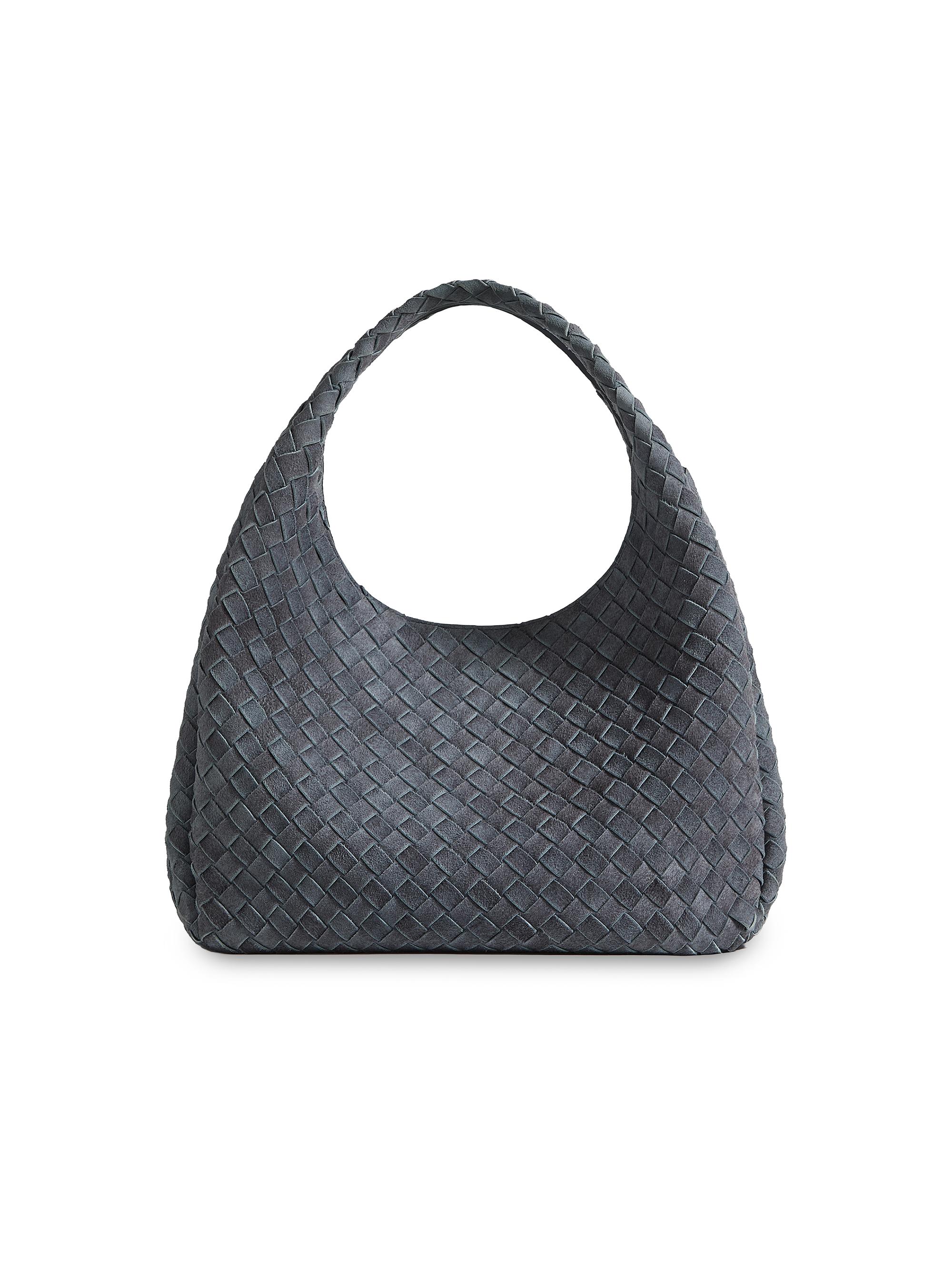 Bottega Veneta Women's Campana  Intrecciato Suede Shoulder Bag - Cloudy Indigo